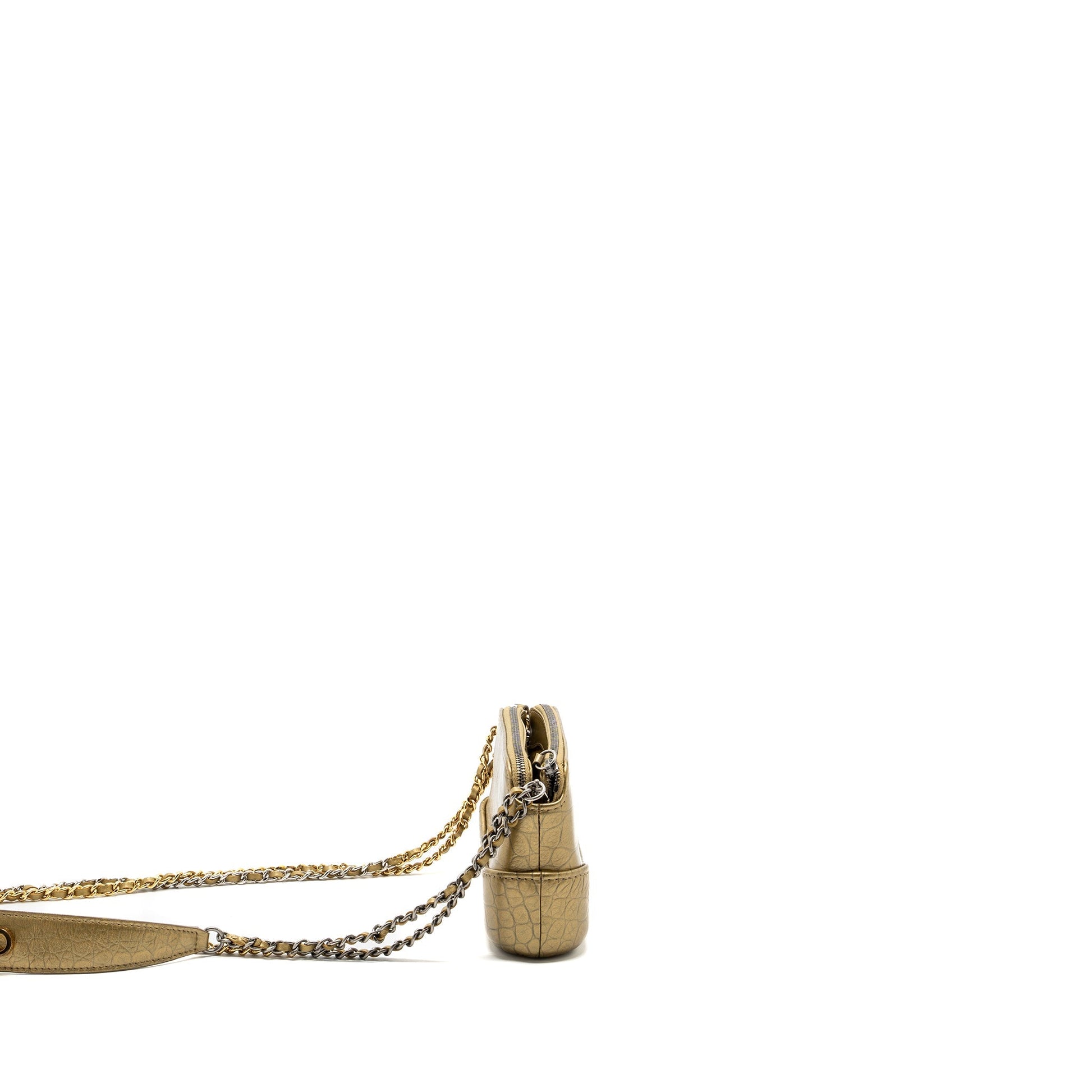 Chanel Gabrielle Double Zip On Crocodile-Embossed Calfskin Multicolour Gold Clutch Bag