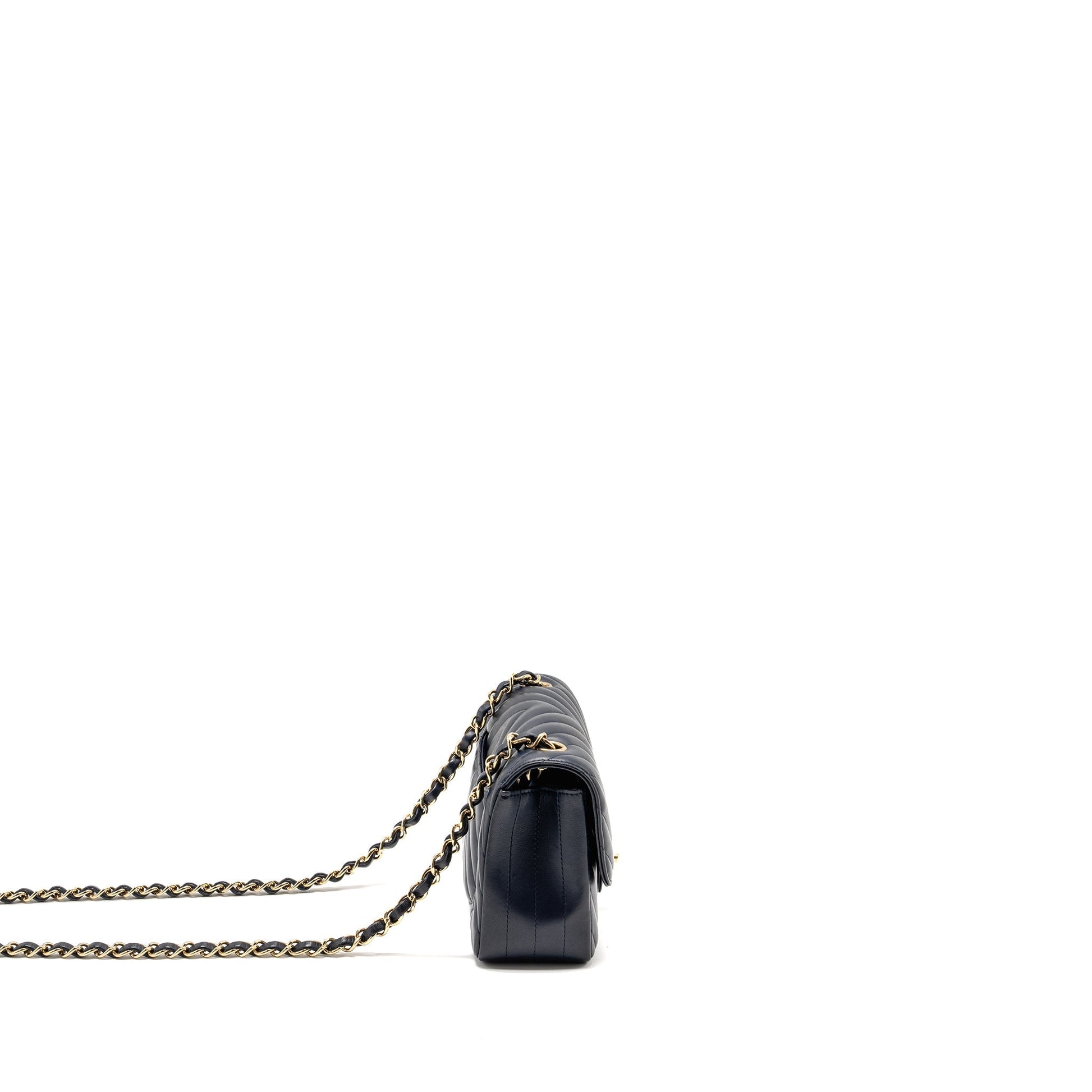 Chanel Rectangular Flap Chevron Lambskin Navy LGHW Shoulder Bag