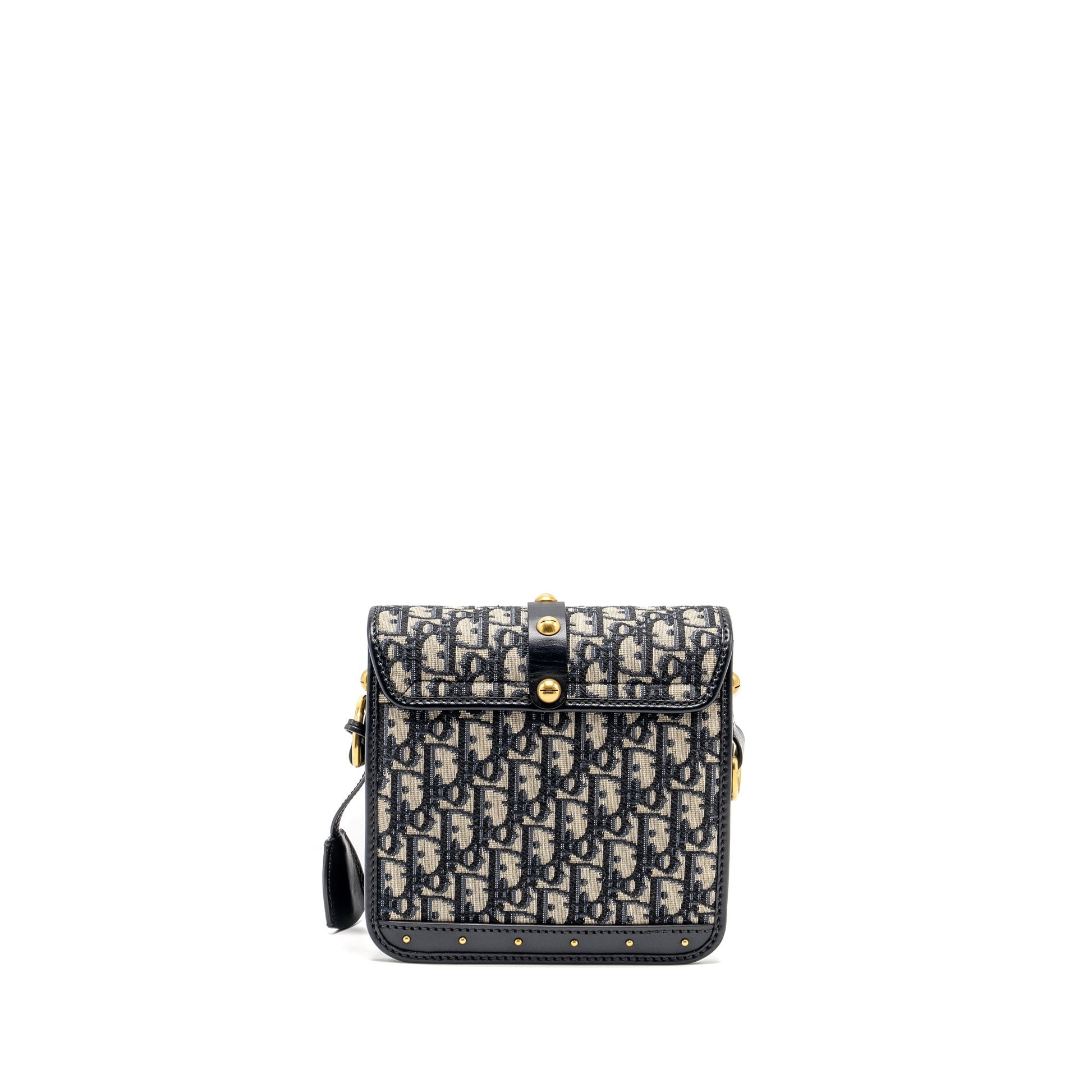 Dior Addict Vertical Messenger Purse Oblique Handbag Canvas Blue Travel Bag