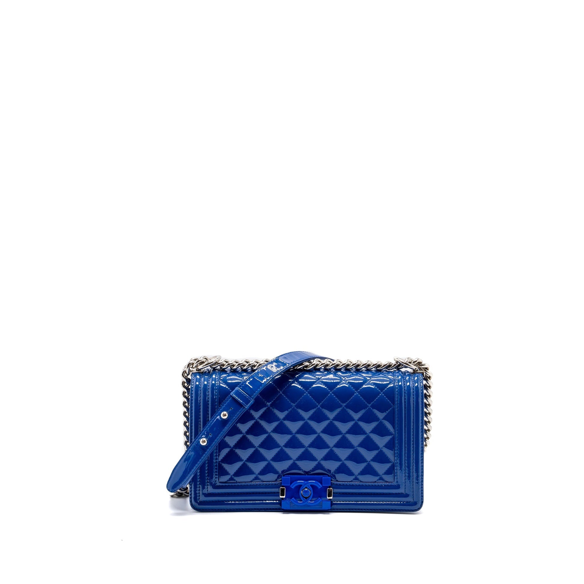 Chanel Boy Patent Dark SHW Blue Handbag