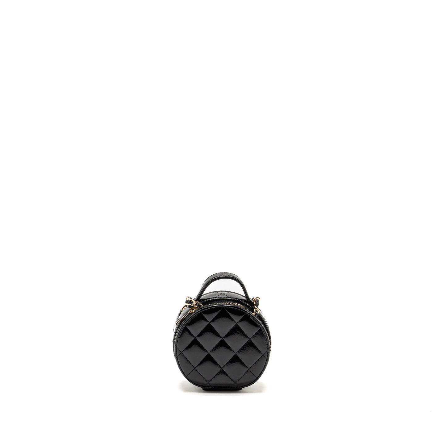 Chanel 22B Top Handle Round Vanity Shiny Black Leather Mini Bag