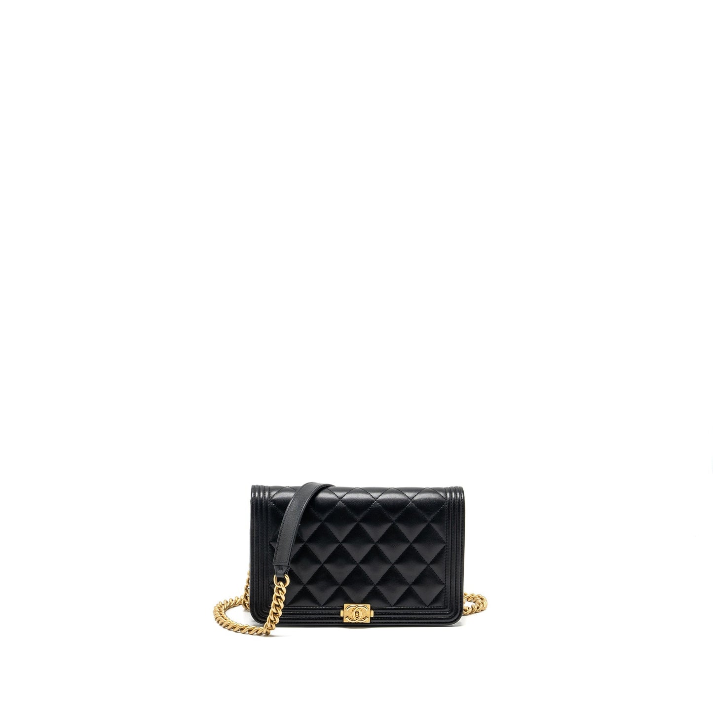 Chanel Boy On Lambskin Brushed GHW Black Wallet Case Ghw 1