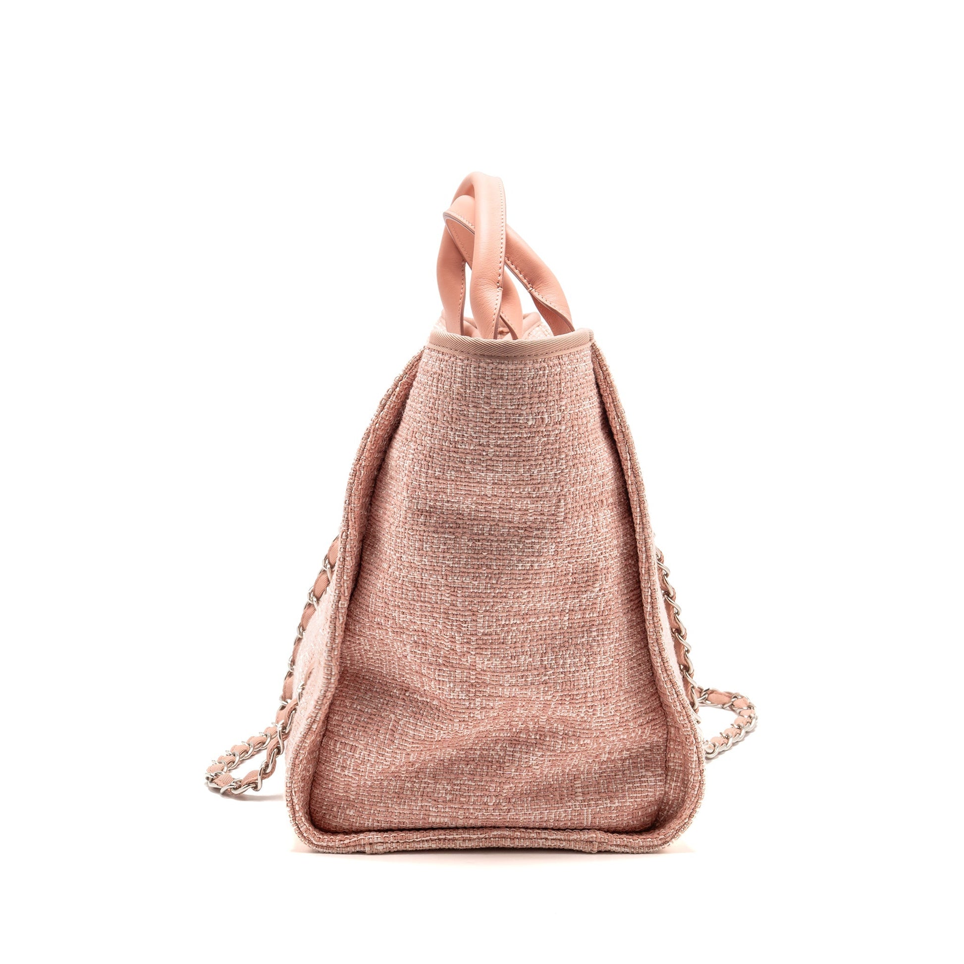 Chanel Deauville Shopping Calfskin SHW Pink Canvas Tote Bag