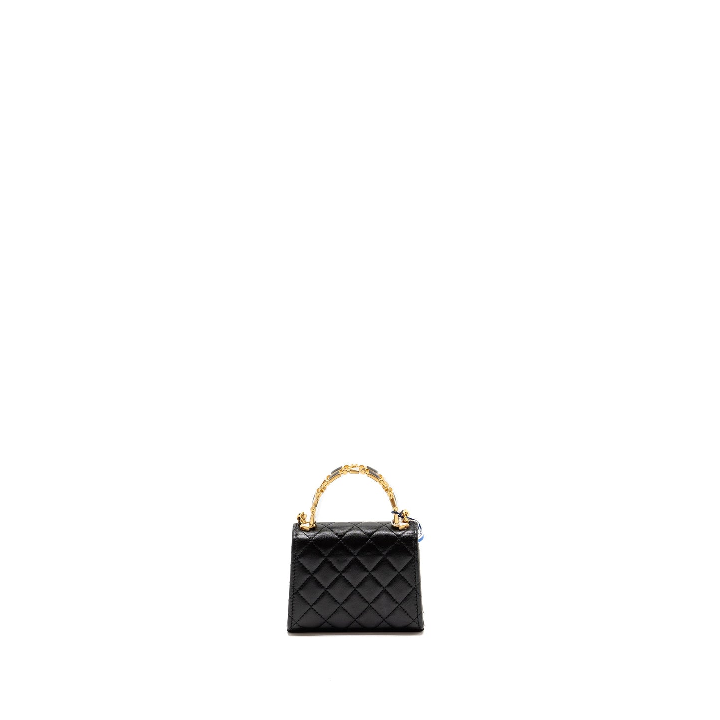 Chanel Detailed Top Handle Lambskin GHW Microchip Black Clutch Bag