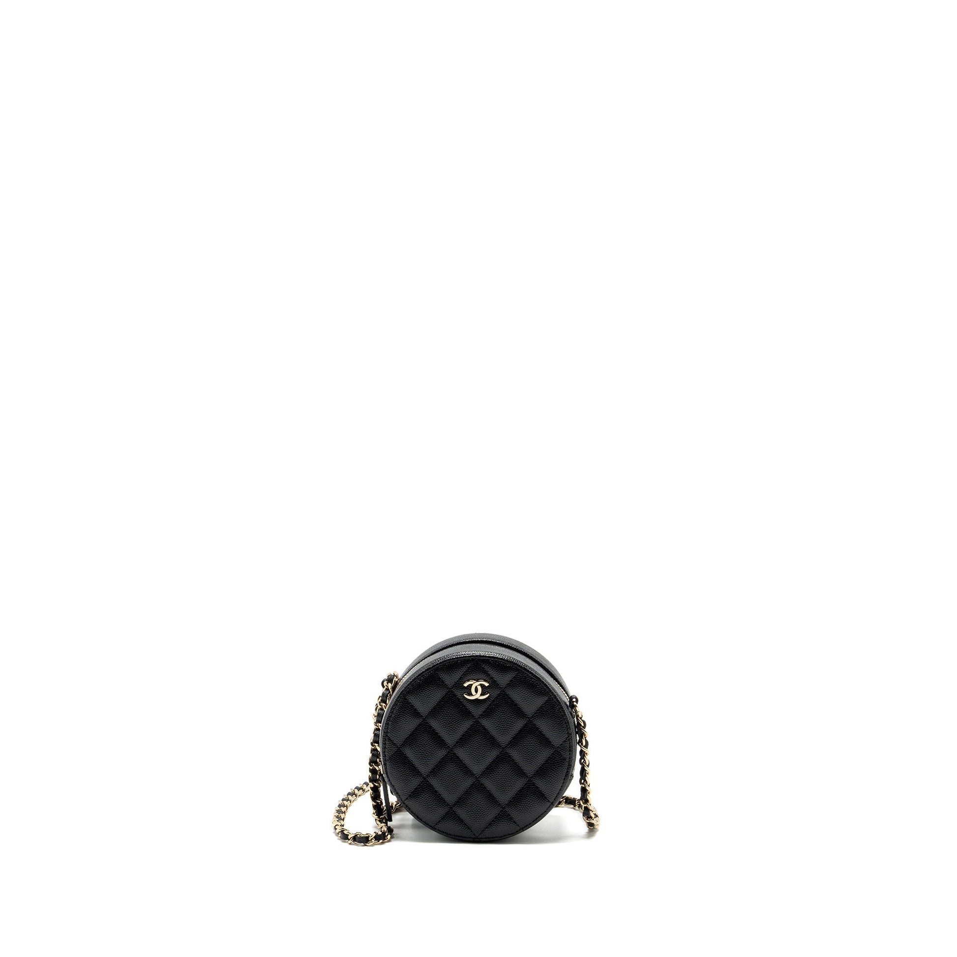 Chanel Round Caviar LGHW Black Clutch Bag