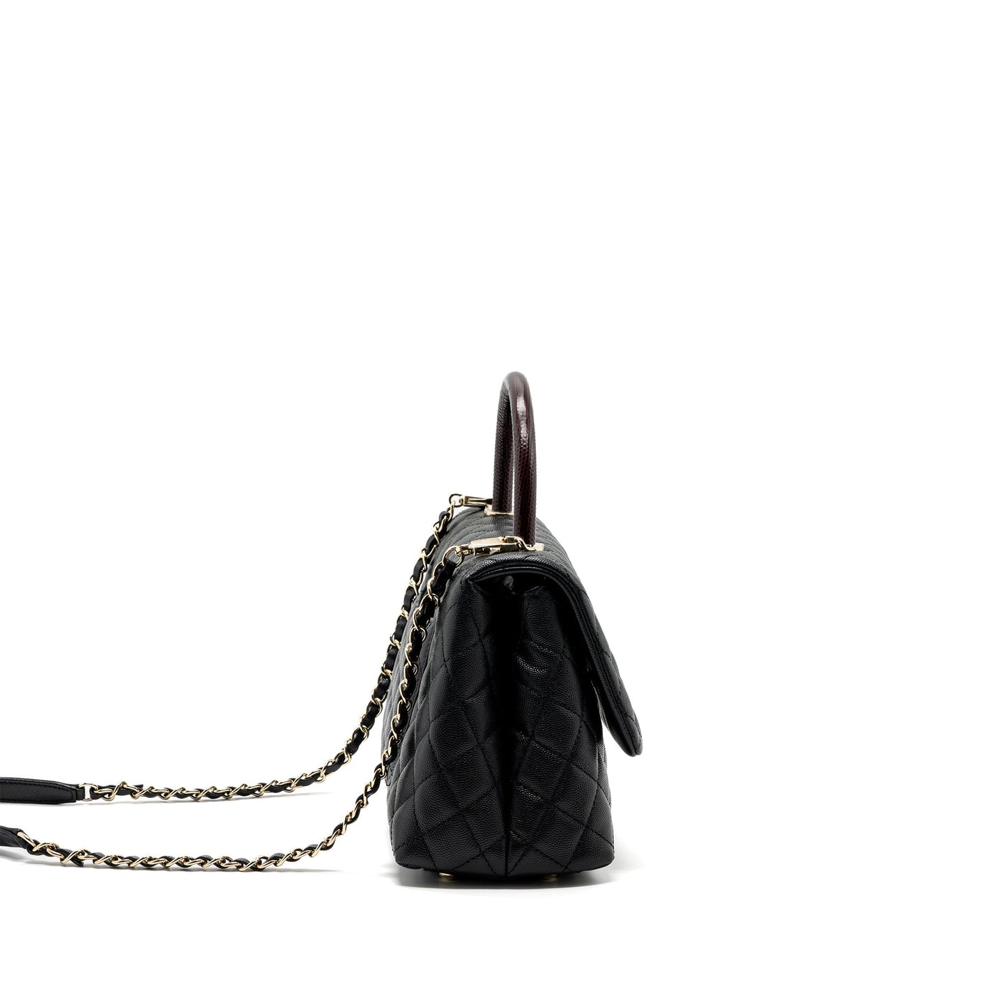 Chanel Coco Handle Flap Lizard Embossed Handle Black Shoulder Bag