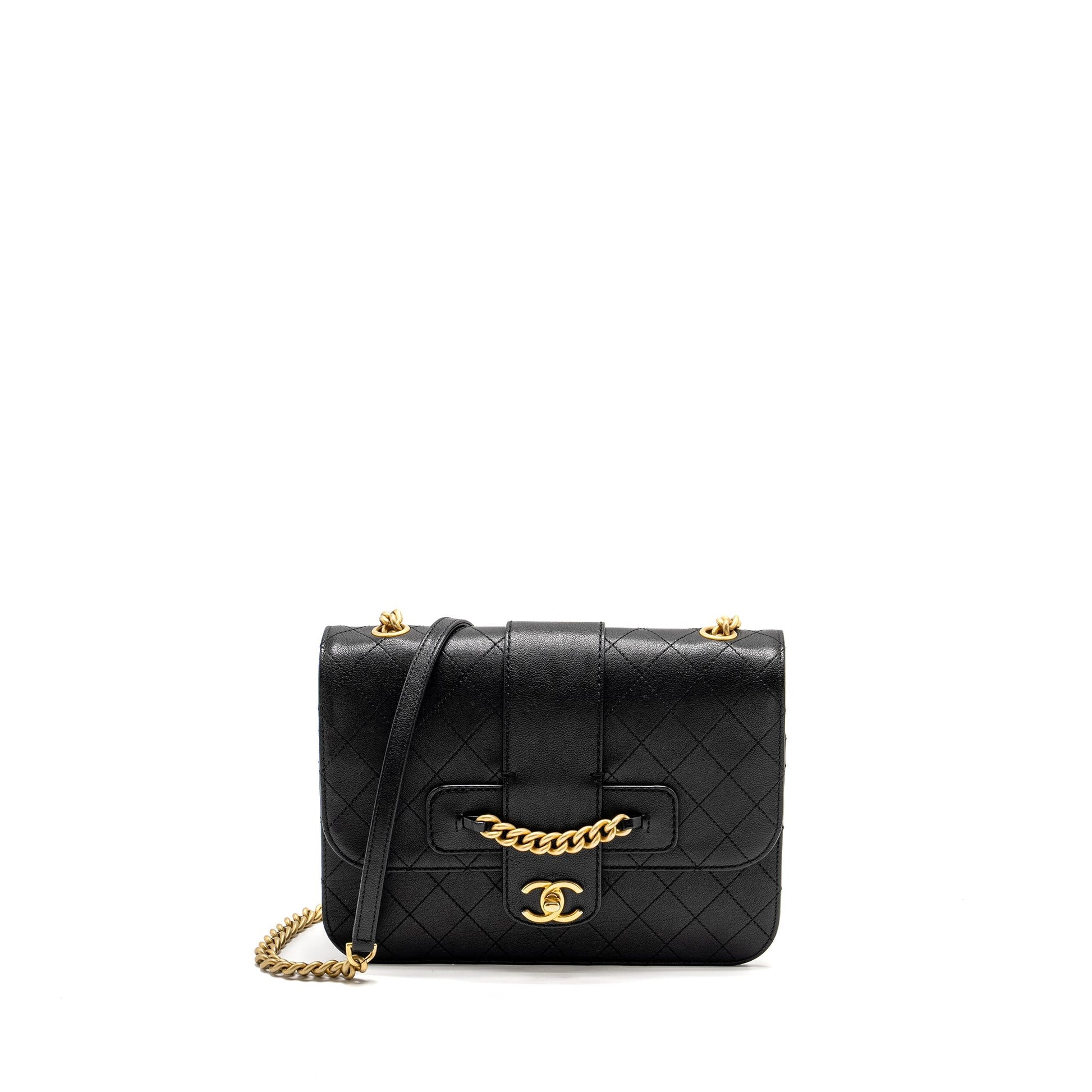 Chanel Graphic Chic Front Quilted Flap Sheepskin Black Shoulder Bag
