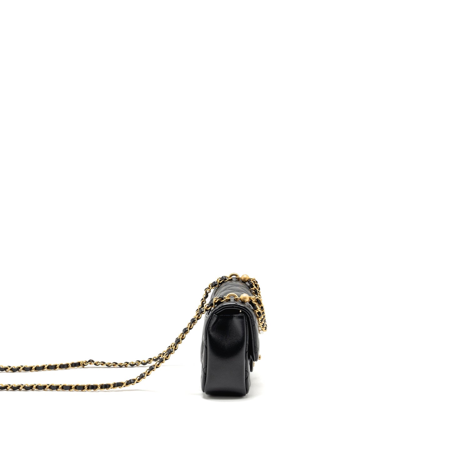 Chanel 24p pearl Flap Lambskin GHW Microchip Black Shoulder Bag