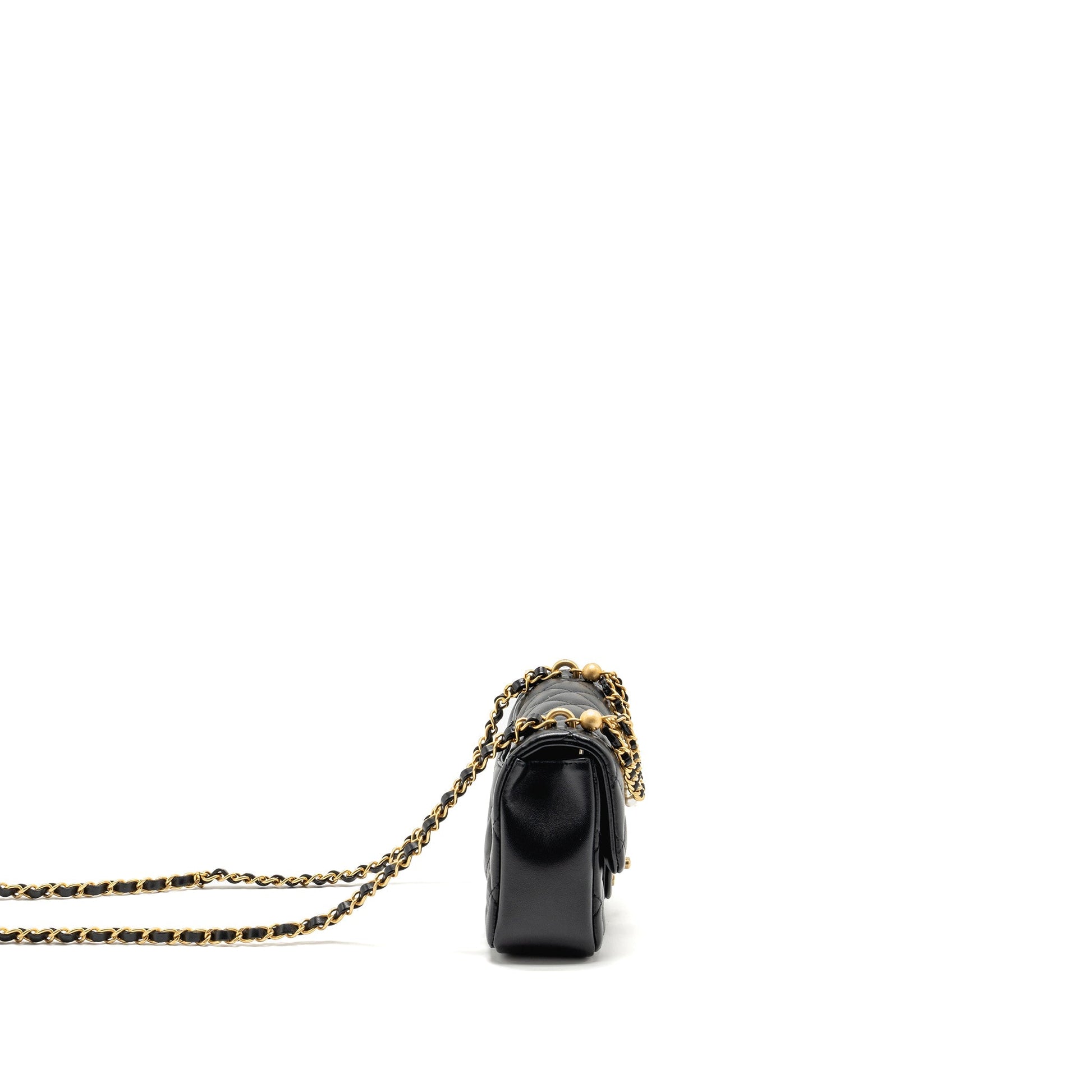 Chanel 24p pearl Flap Lambskin GHW Microchip Black Shoulder Bag