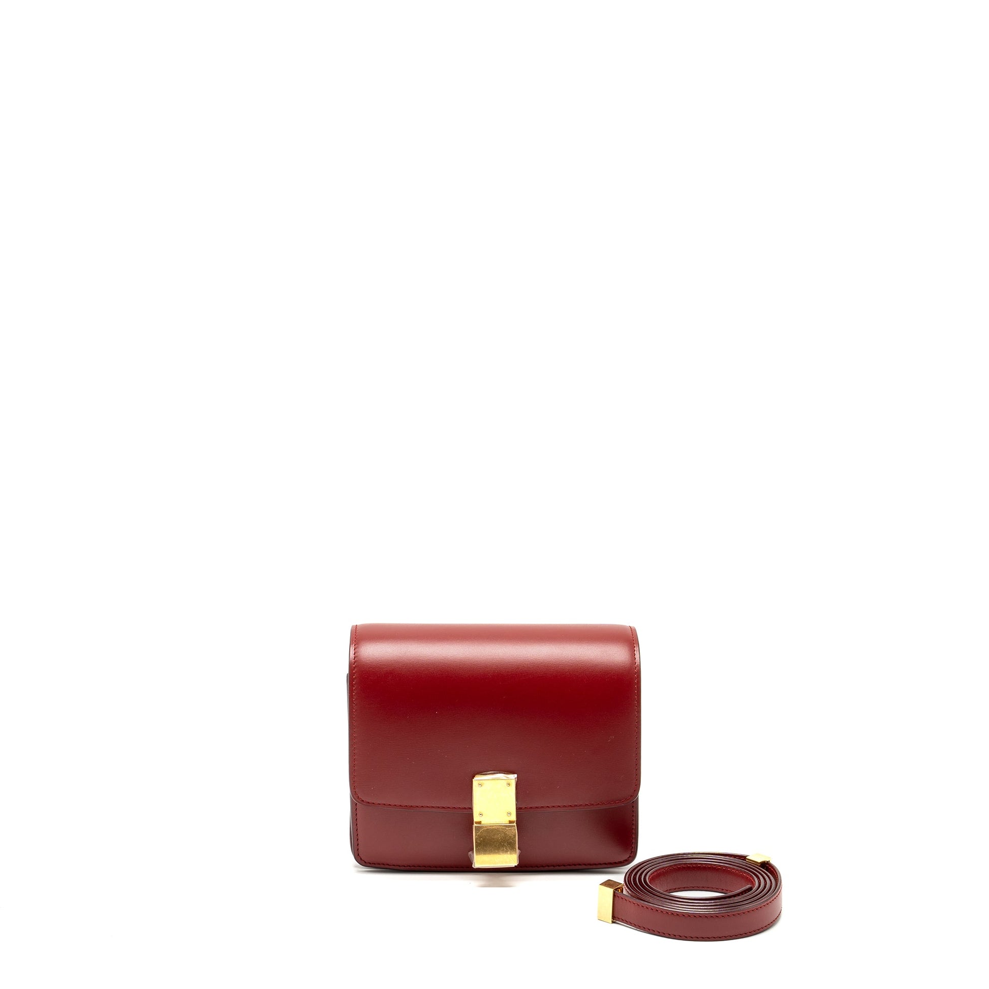 Celine Classic Box Purse Calfskin Handbag Red Mini Travel Bag