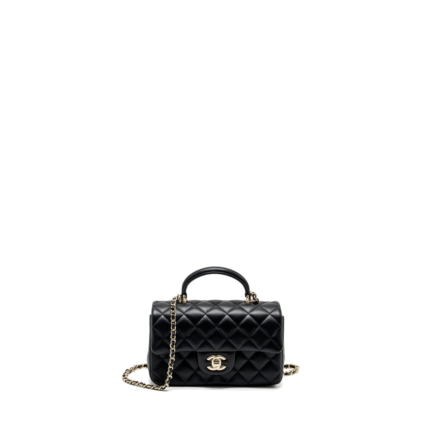 Chanel Top Handle Rectangular Flap Lambskin LGHW Black Shoulder Bag Lghwmicrochip 2