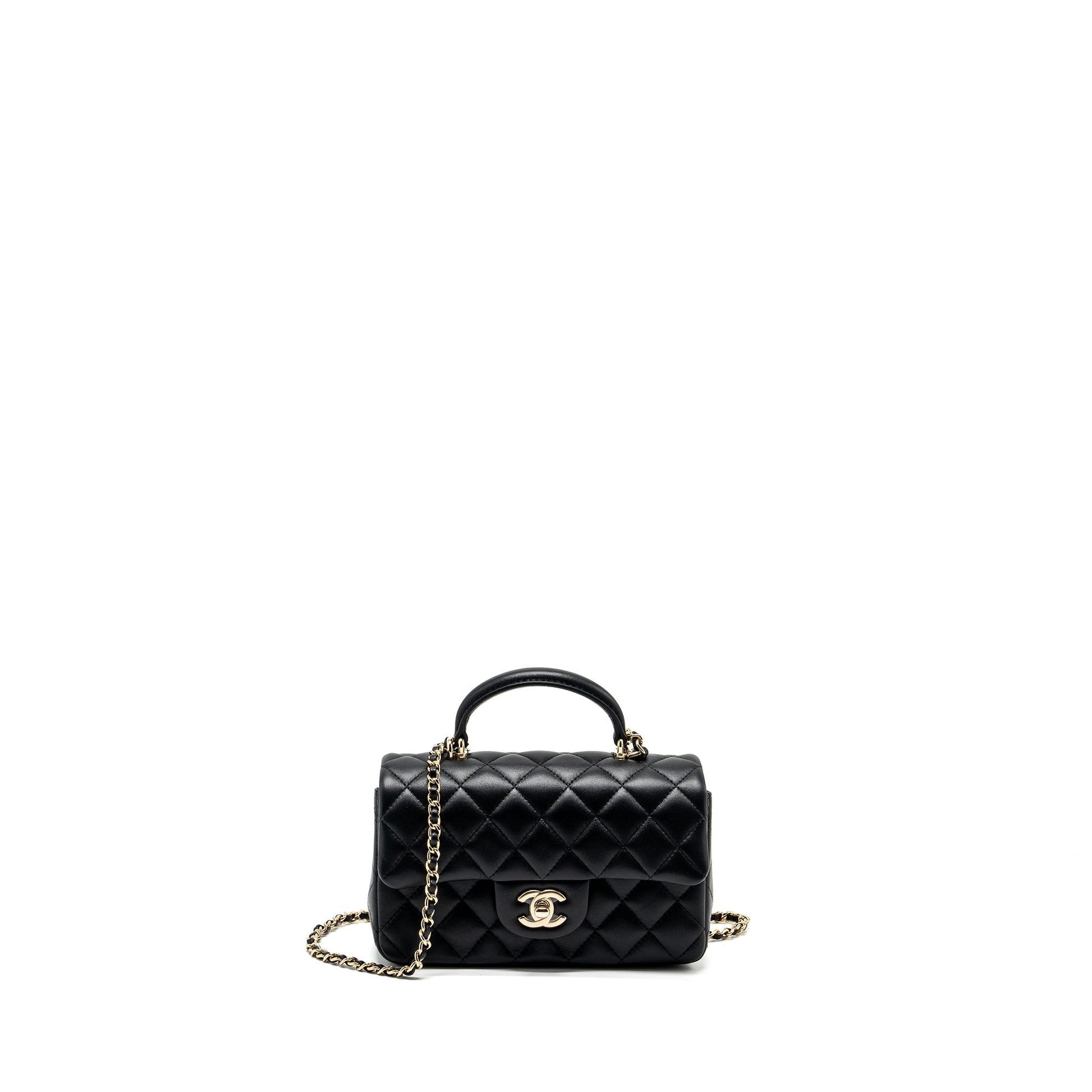 Chanel Top Handle Rectangular Flap Lambskin LGHW Black Shoulder Bag Lghwmicrochip 2