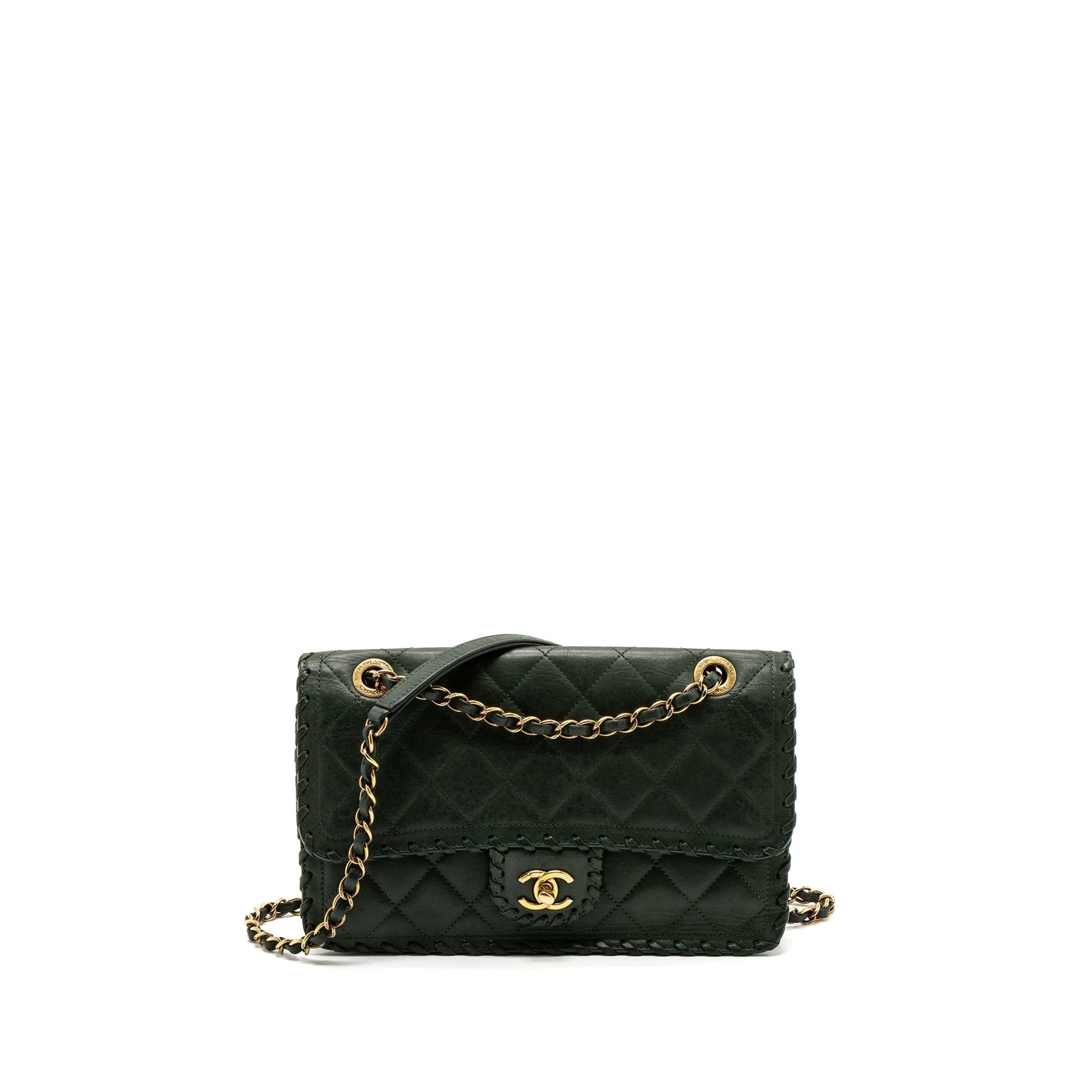 Chanel quilted flap calfskin ruthenium GHW Green Shoulder Bag