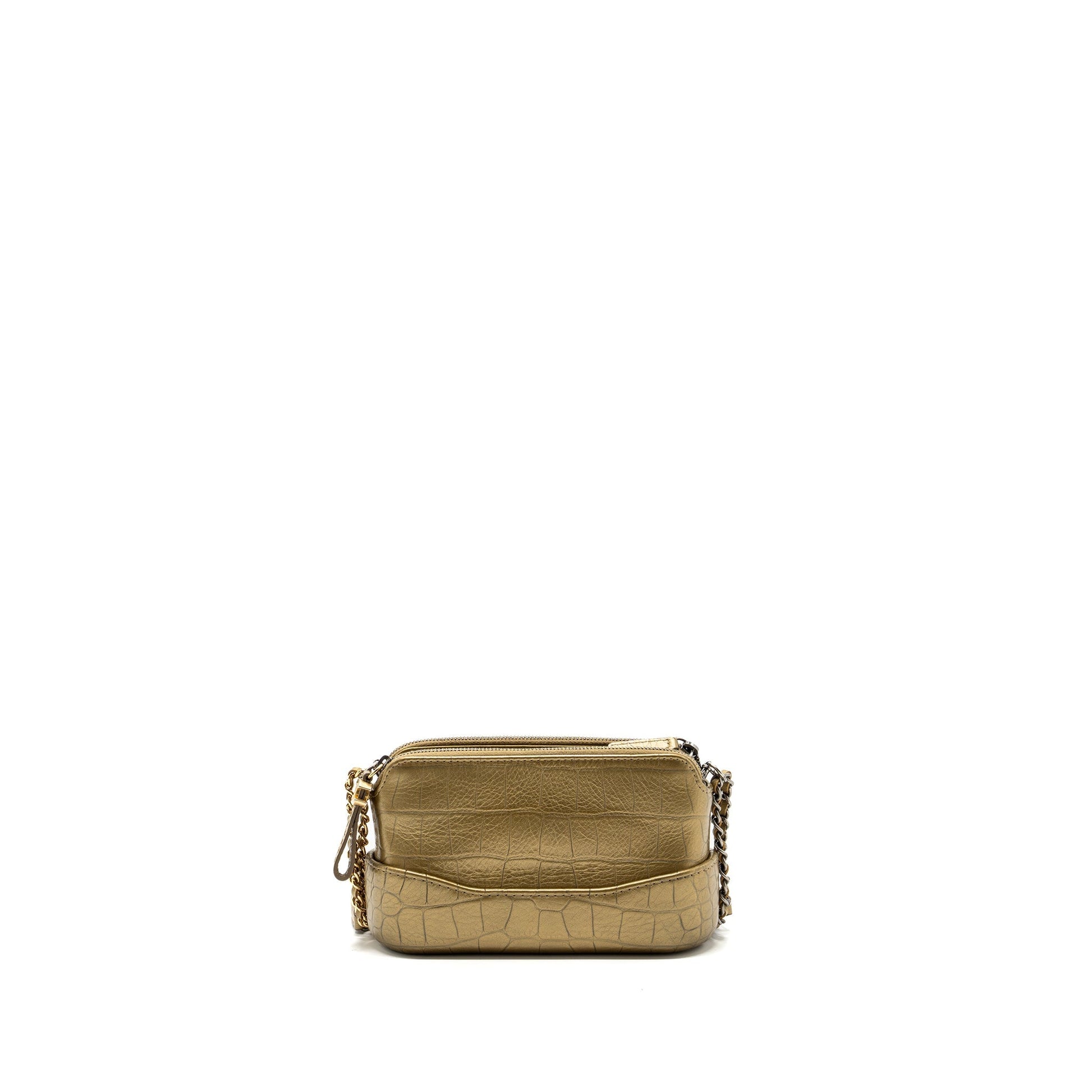 Chanel Gabrielle Double Zip On Crocodile-Embossed Calfskin Multicolour Gold Clutch Bag