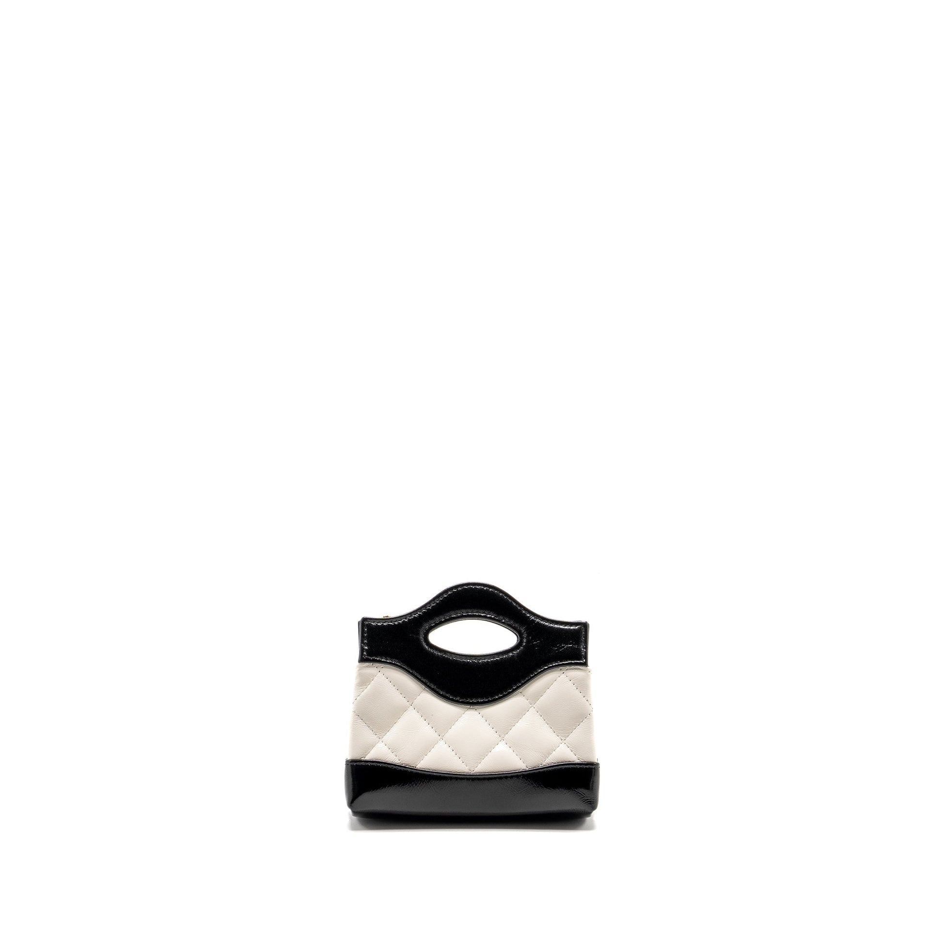Chanel 31 Nano Shiny Lambskin LGHW Microchip Black White Clutch Bag