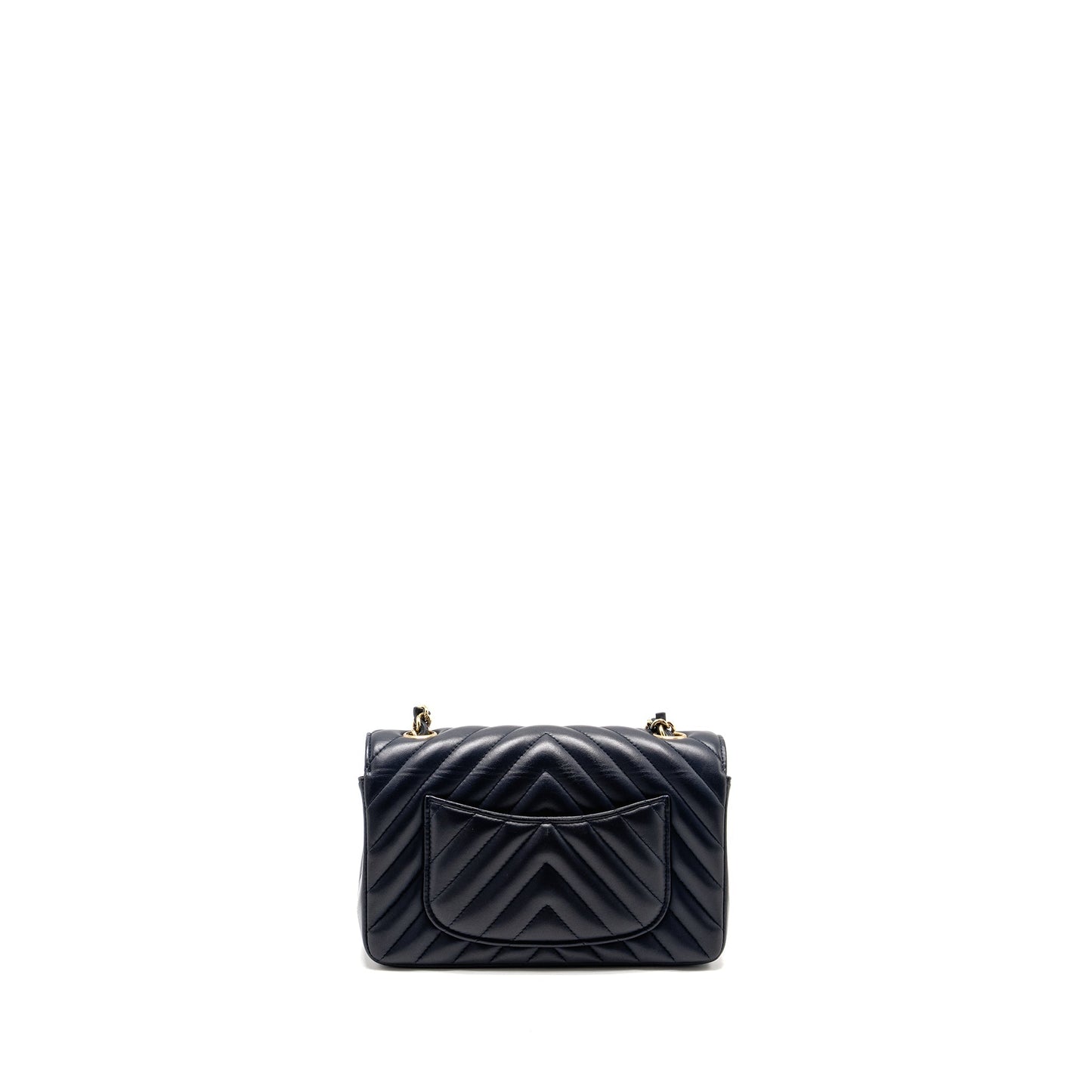 Chanel Rectangular Flap Chevron Lambskin Navy LGHW Shoulder Bag