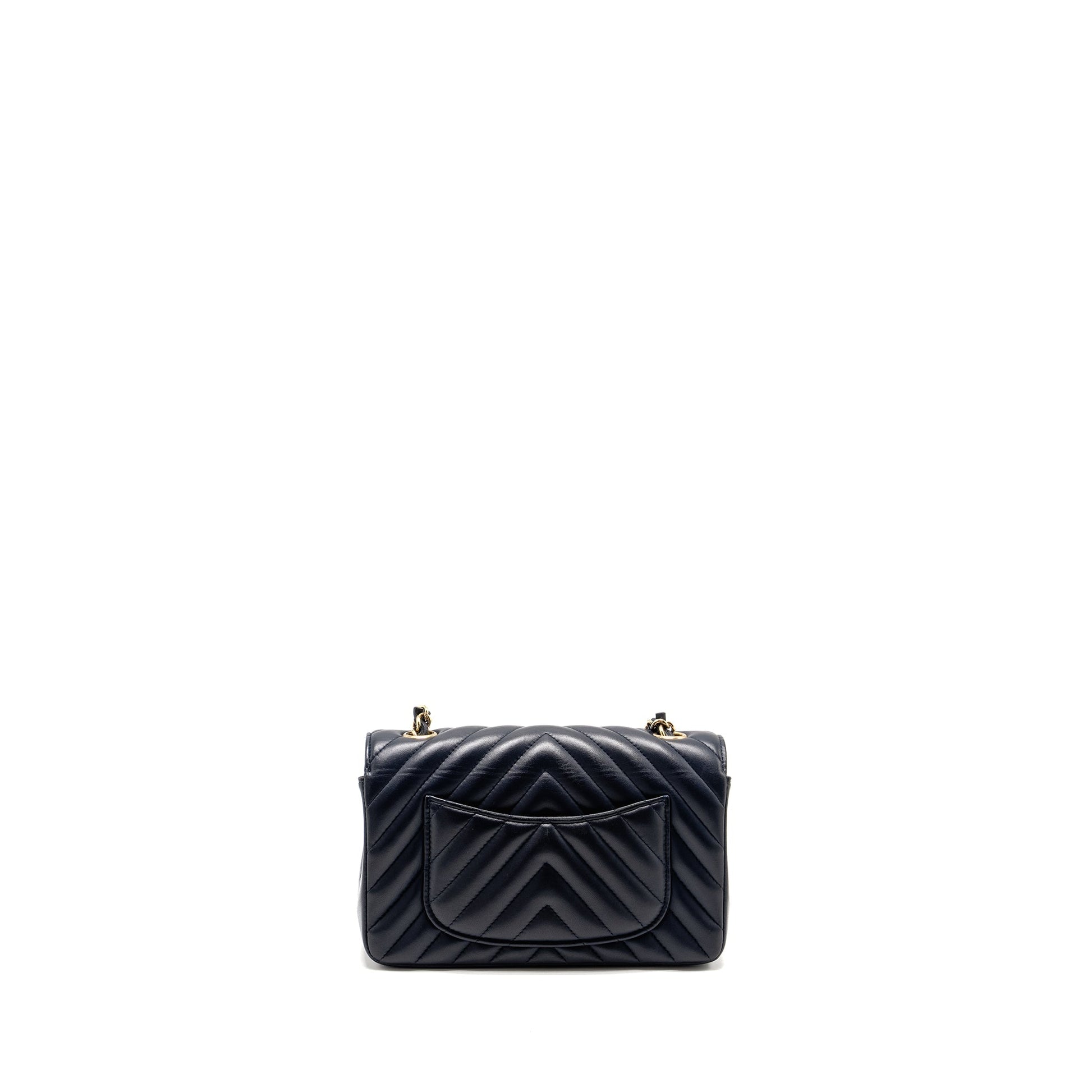 Chanel Rectangular Flap Chevron Lambskin Navy LGHW Shoulder Bag
