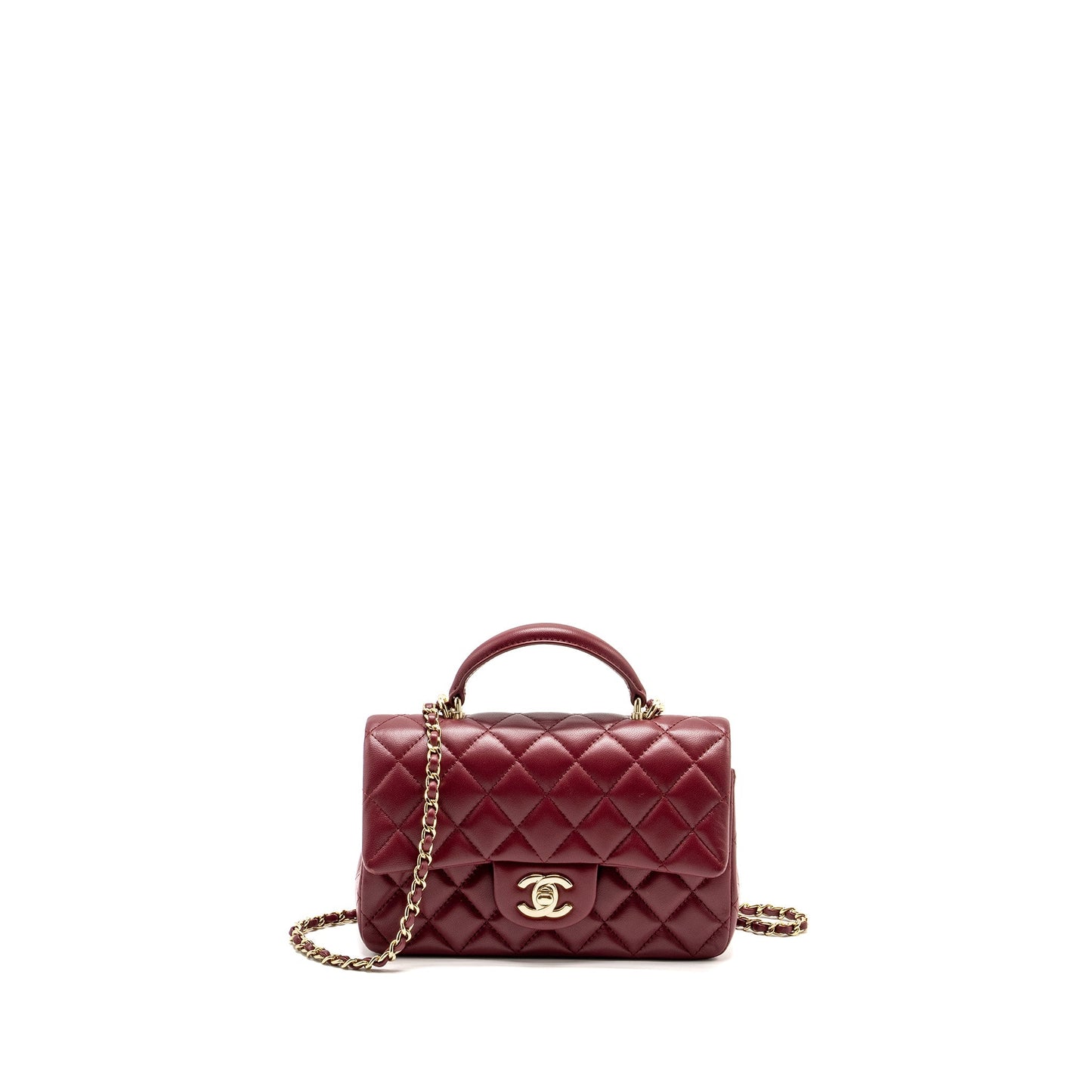 Chanel Top Handle Rectangular Flap Lambskin Burgundy Shoulder Bag
