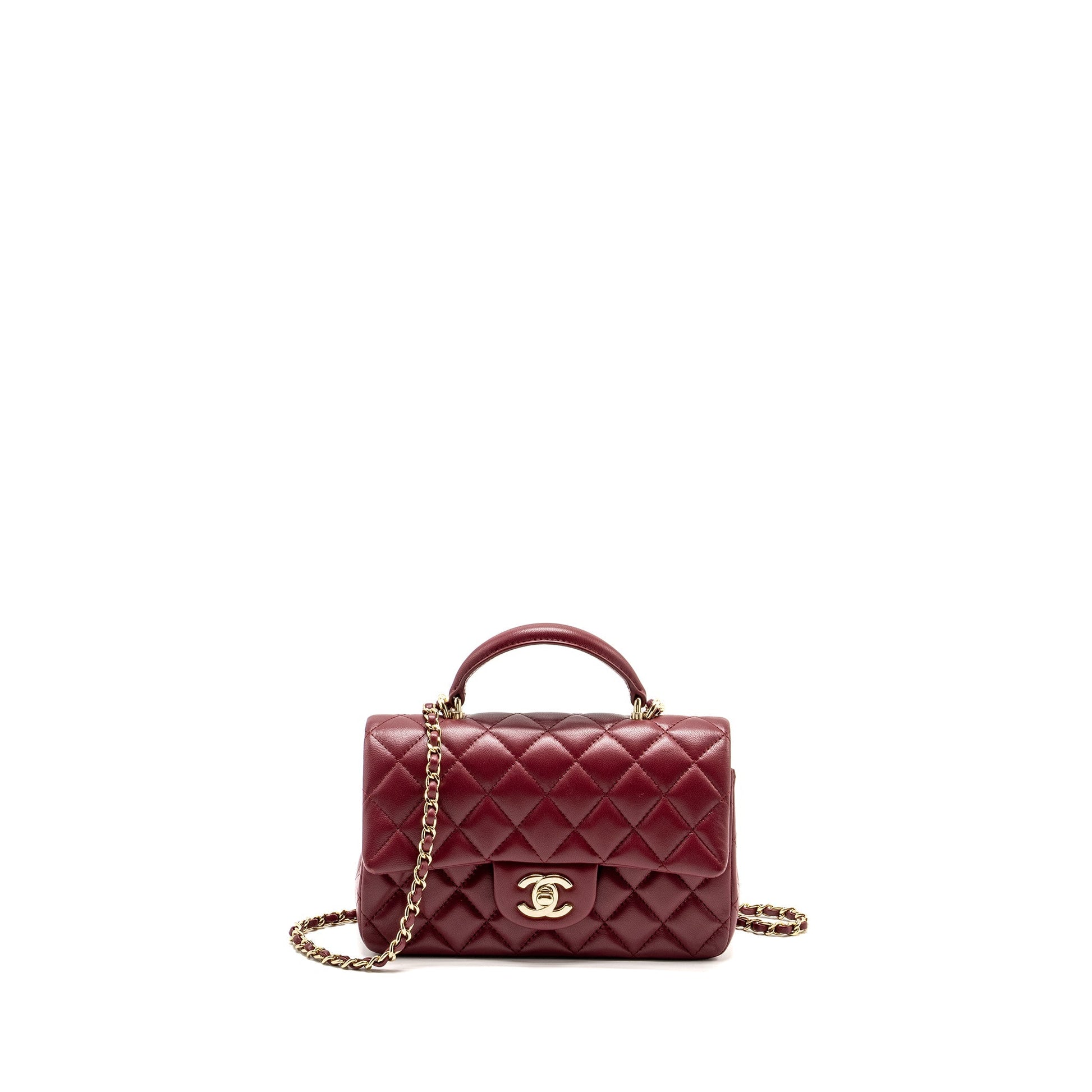 Chanel Top Handle Rectangular Flap Lambskin Burgundy Shoulder Bag