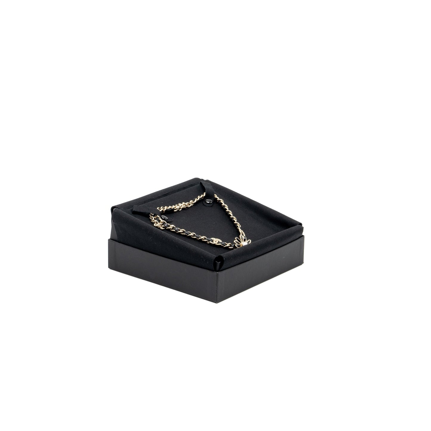 Chanel cc logo chocker pearl flower Light Gold Leather Handbag