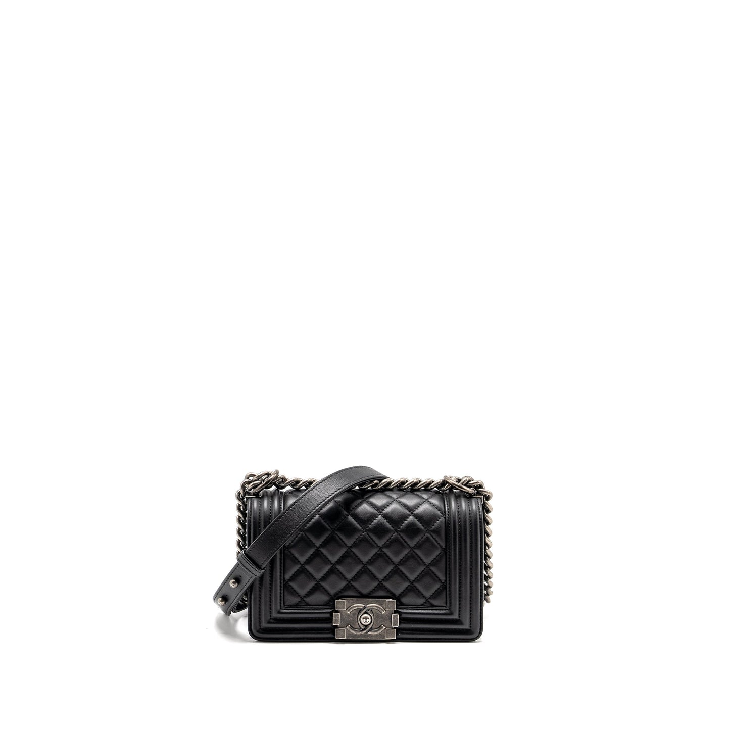 Chanel Boy Calfskin Ruthenium Hardware Black Small Handbag Ruthenium Hardware