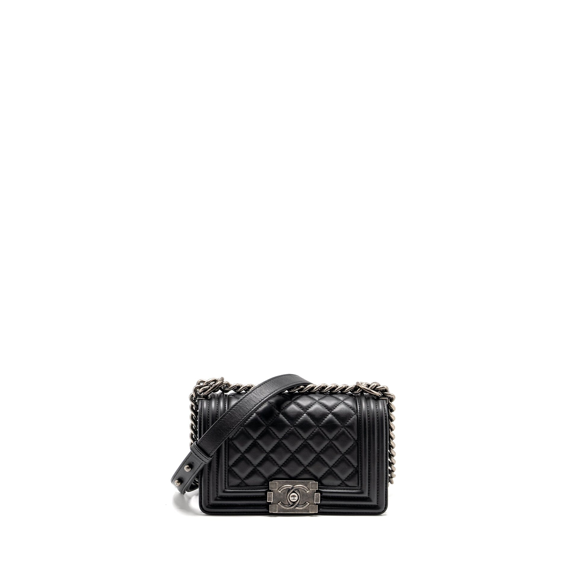 Chanel Boy Calfskin Ruthenium Hardware Black Small Handbag Ruthenium Hardware