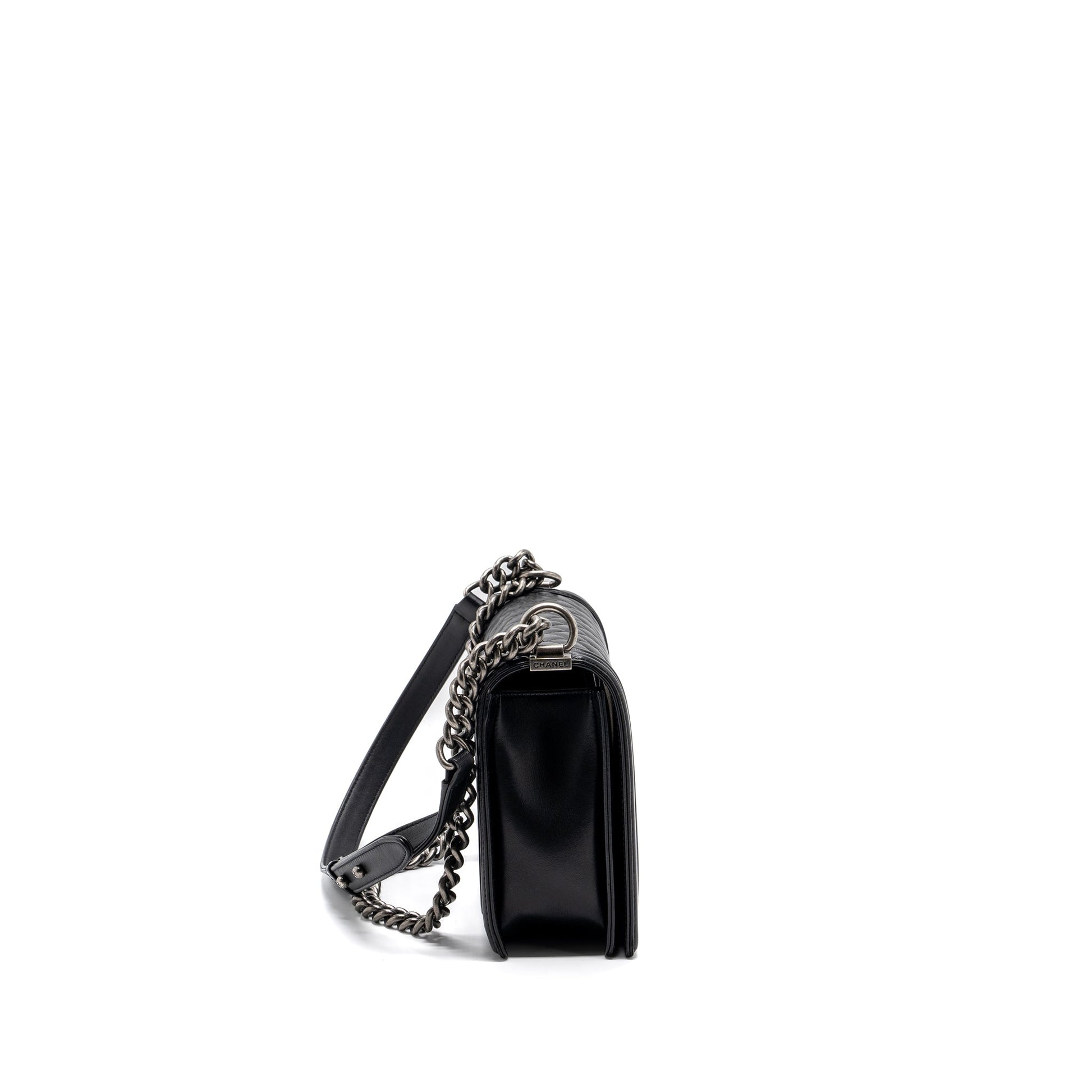 Chanel New Boy Lambskin Ruthenium Hardware Black Handbag