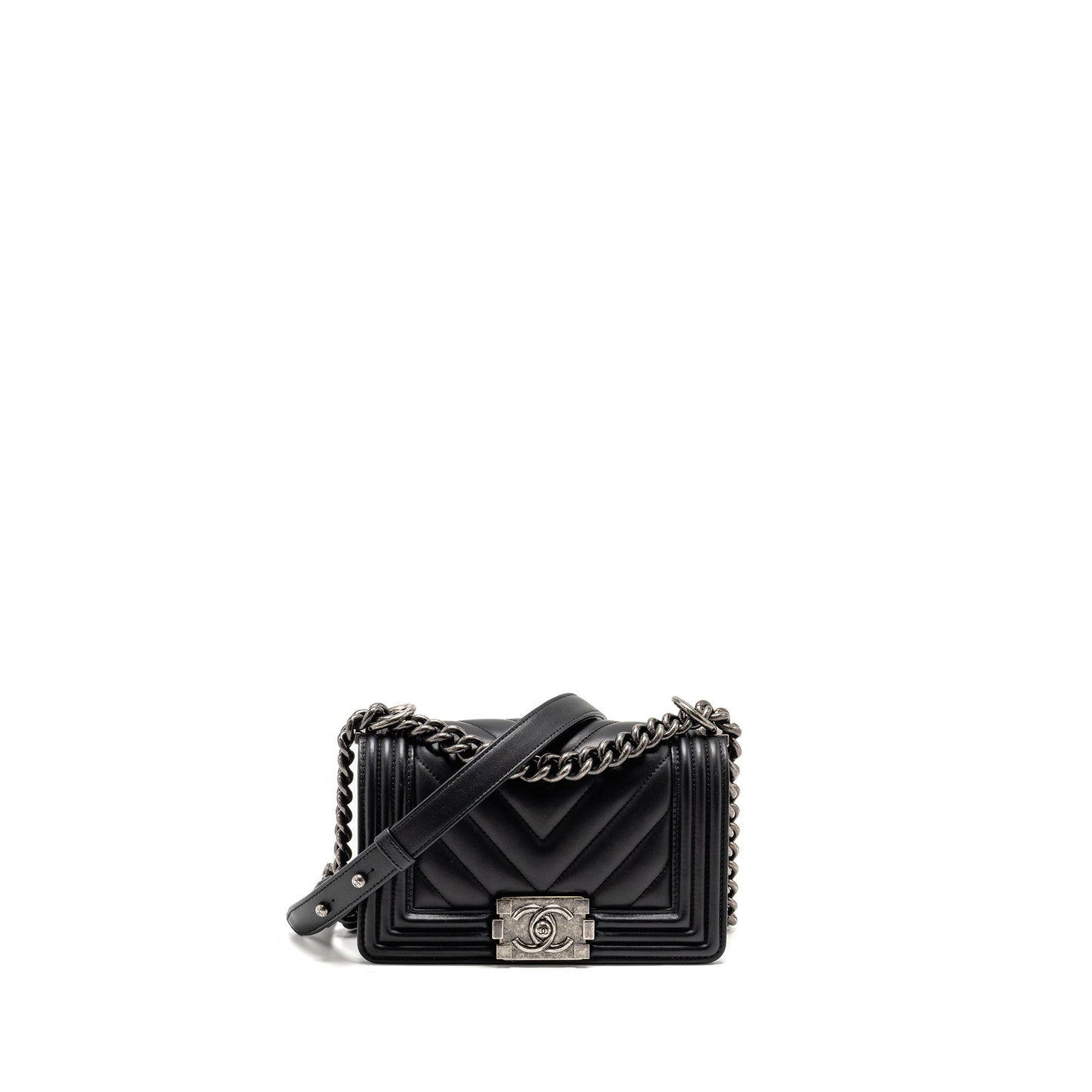 Chanel Boy Lambskin Ruthenium SHW Black Small Handbag