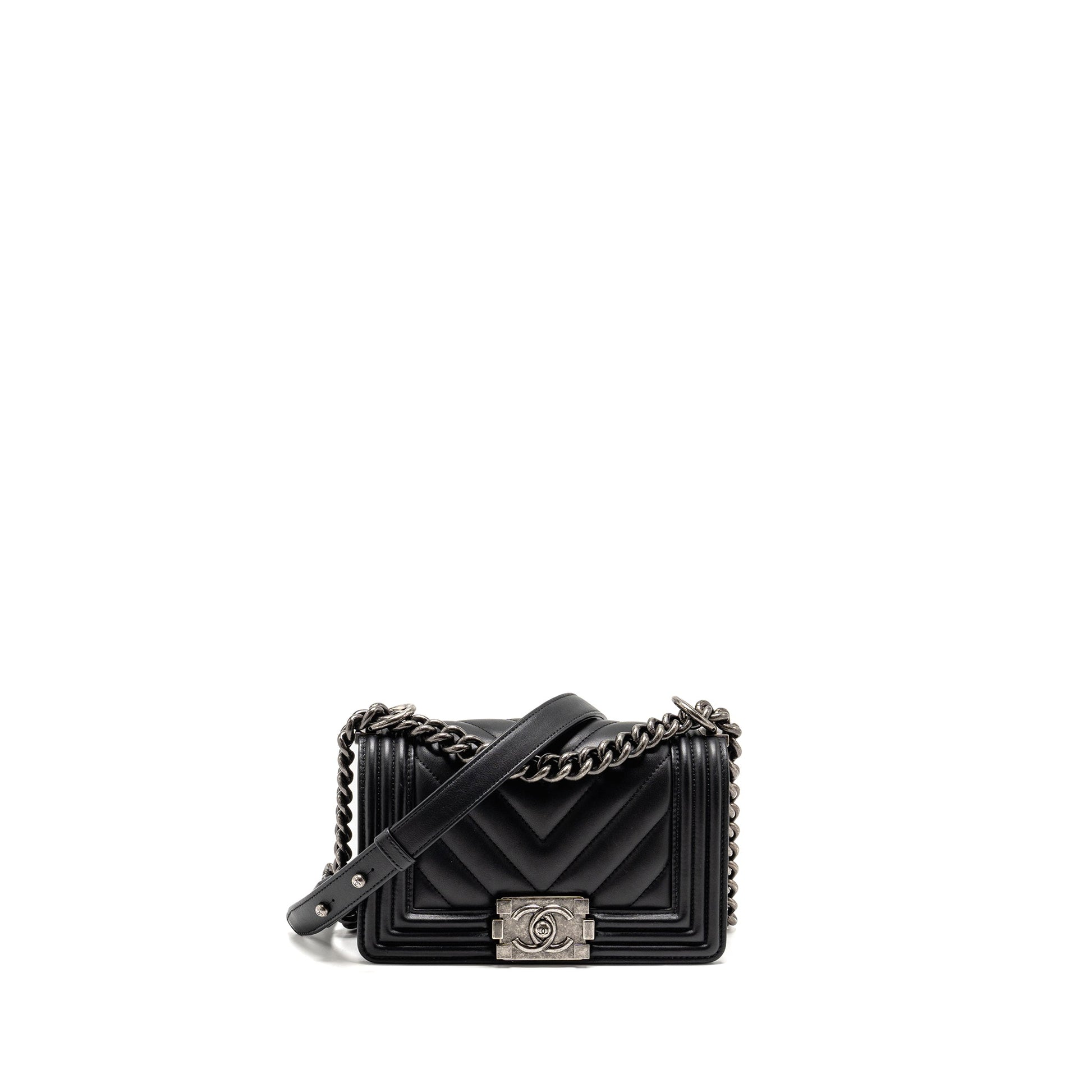 Chanel Boy Lambskin Ruthenium SHW Black Small Handbag