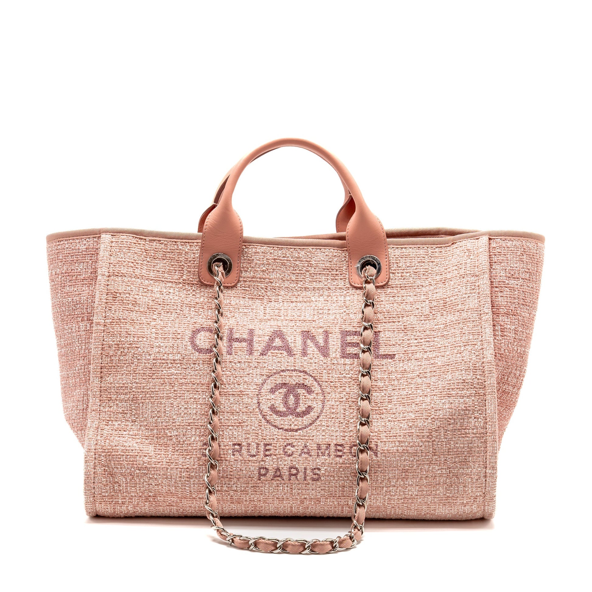 Chanel Deauville Shopping Calfskin SHW Pink Canvas Tote Bag