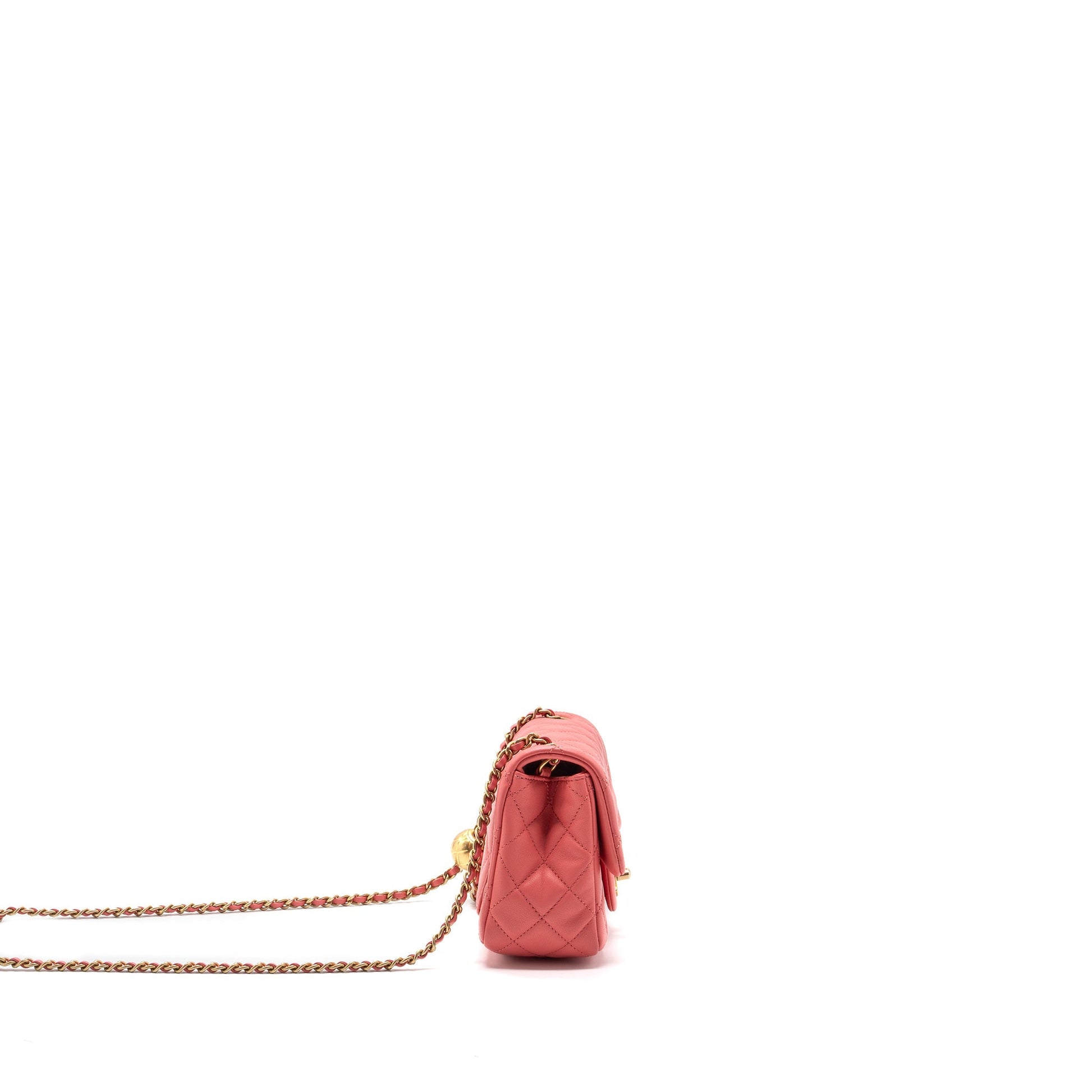 Chanel Pearl Crush Square Flap Lambskin GHW Black Pink Shoulder Bag