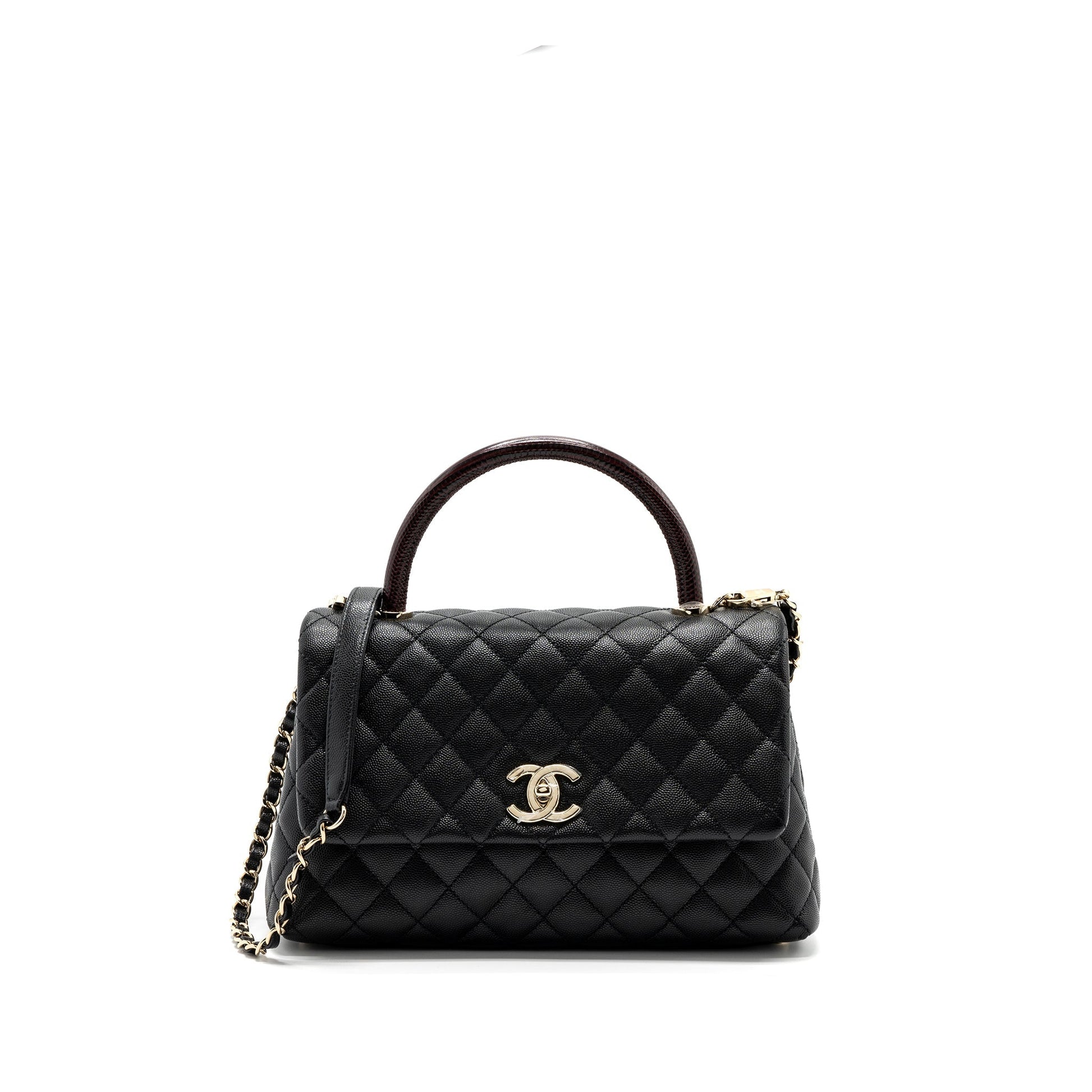 Chanel Coco Handle Flap Lizard Embossed Handle Black Shoulder Bag
