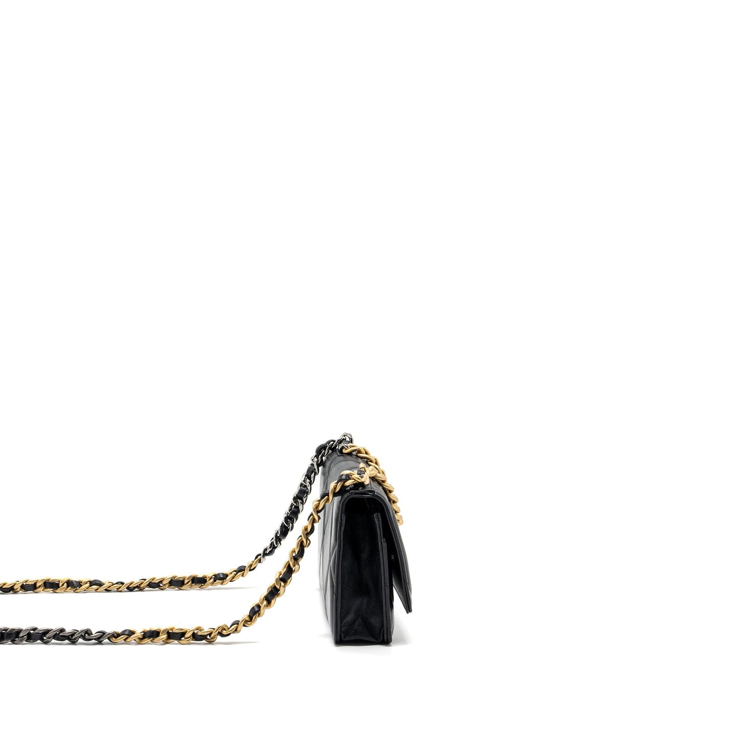 Chanel 19 on lambskin hardware microchip Multicolor Black Wallet Case