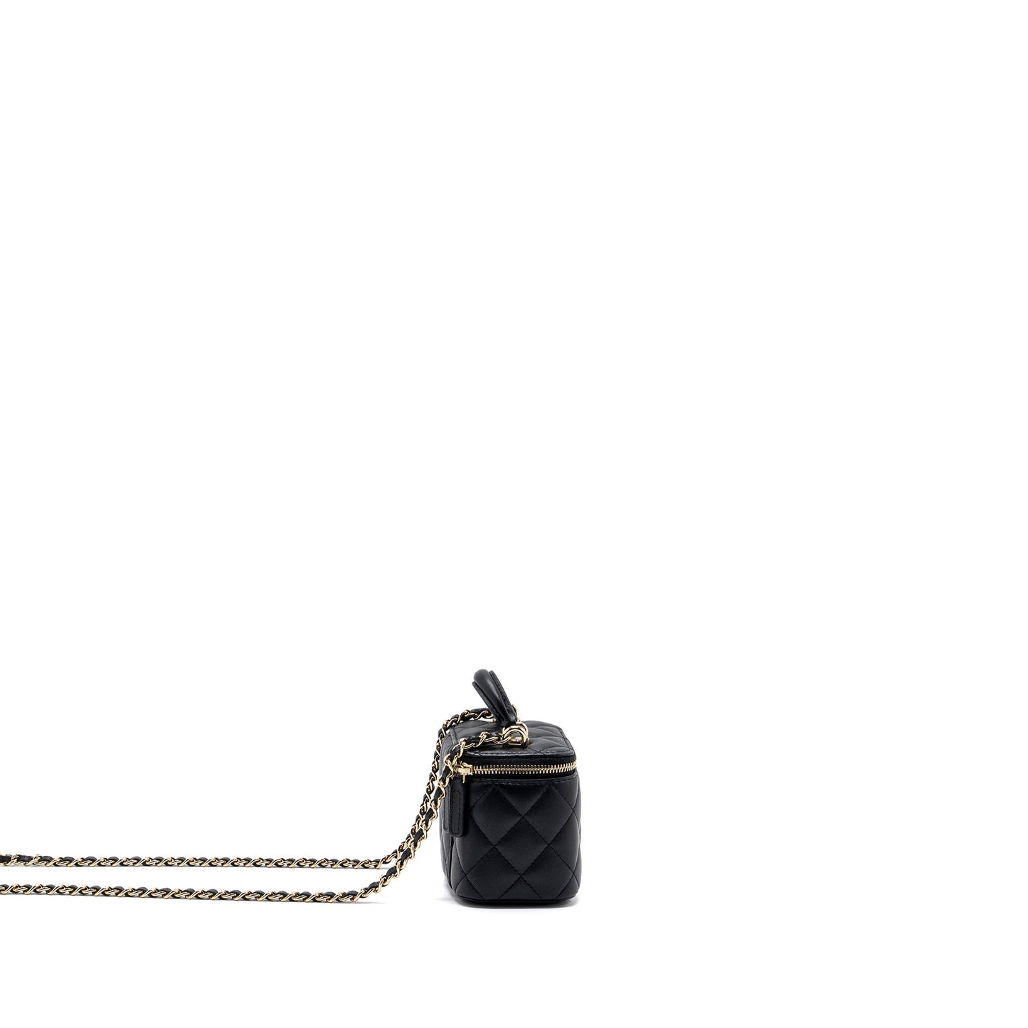 Chanel top handle vanity lambskin LGHW microchip Black Mini Bag