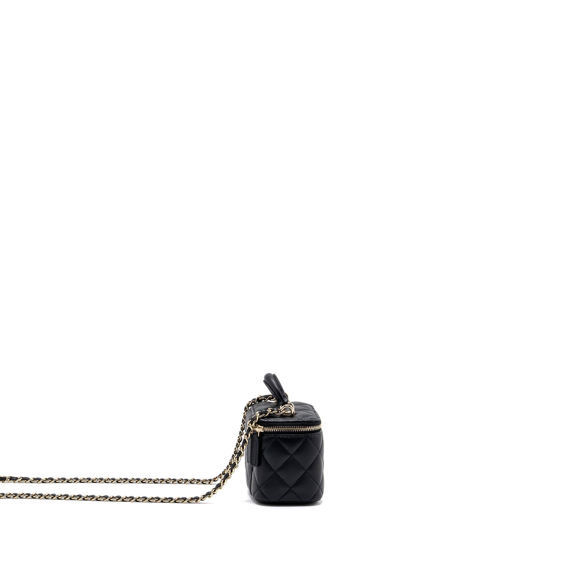 Chanel top handle vanity lambskin LGHW microchip Black Mini Bag