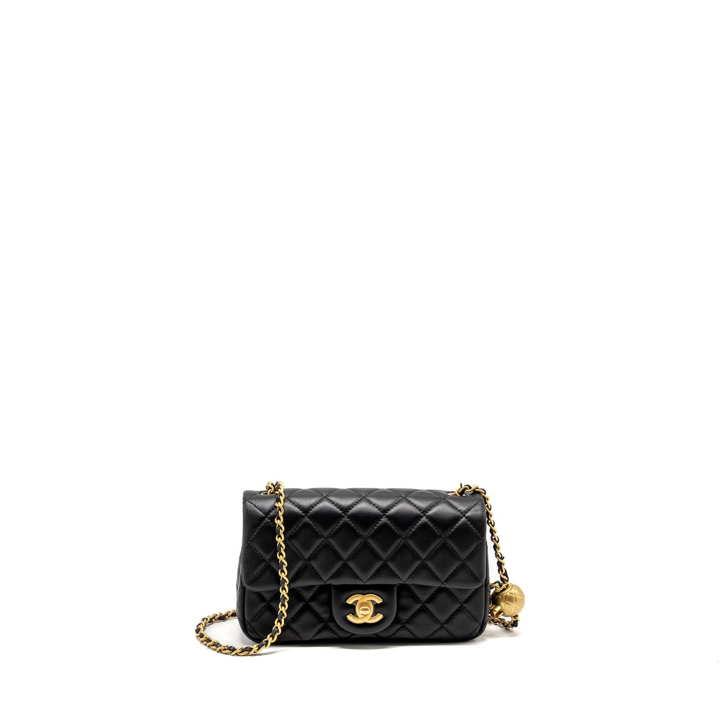 Chanel Pearl Crush Rectangular Flap Lambskin GHW Black Shoulder Bag Microchip 1