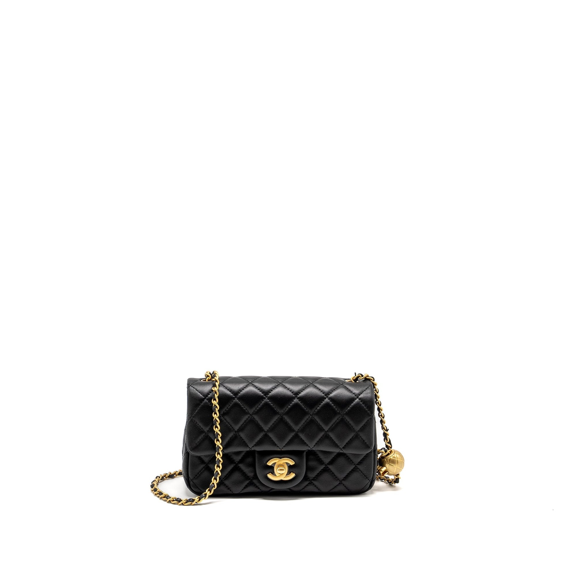 Chanel Pearl Crush Rectangular Flap Lambskin GHW Black Shoulder Bag Microchip 1