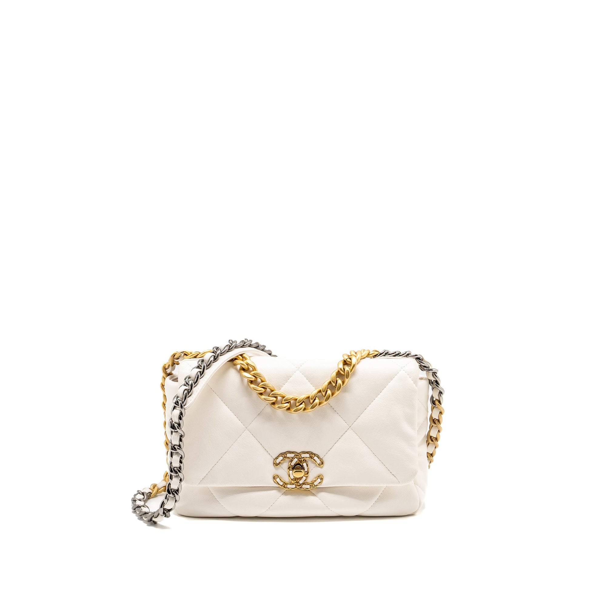 Chanel 19 Lambskin Hardware Multicolour White Small Handbag