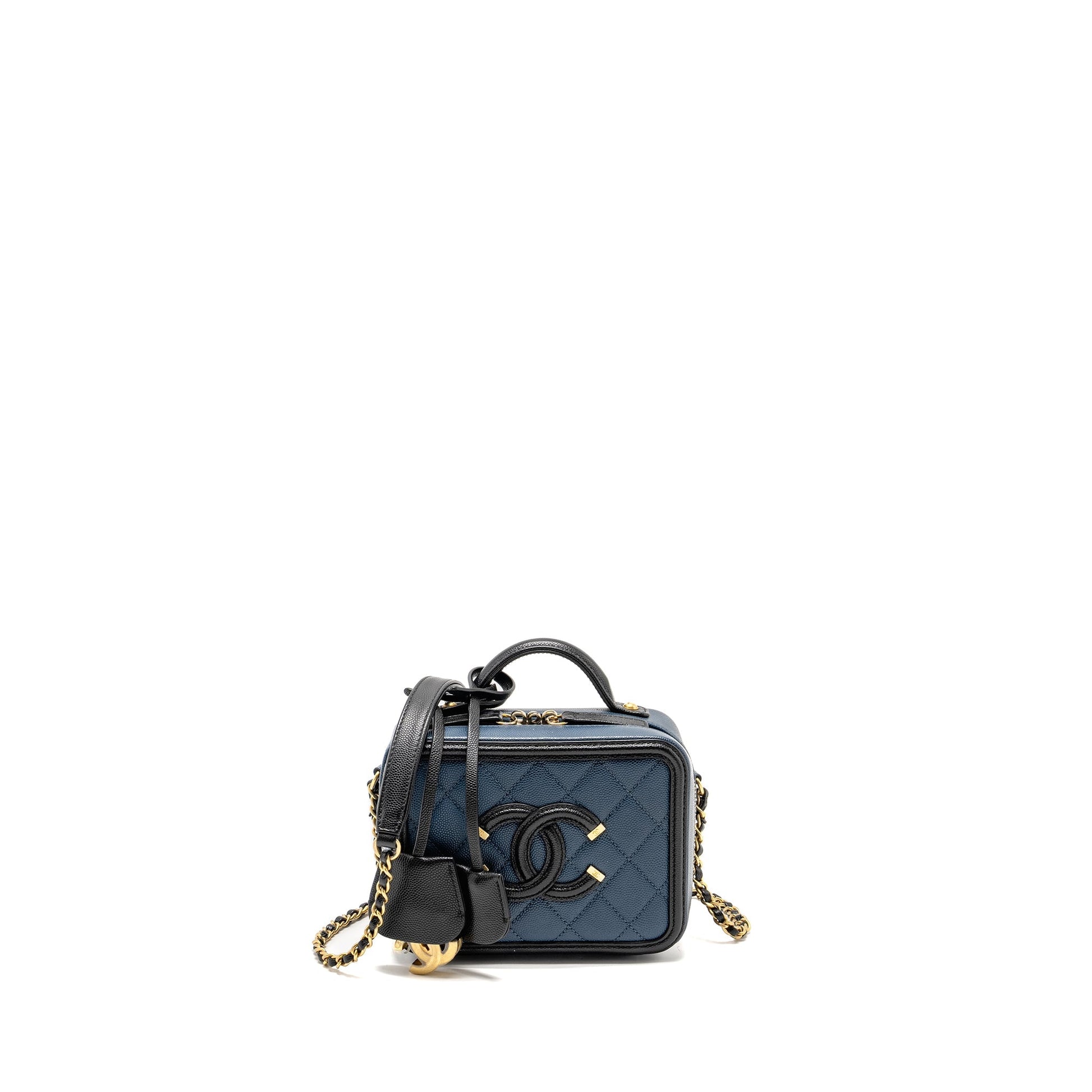 Chanel Filigree Vanity Camera Caviar Navy GHW Black Small Crossbody Bag