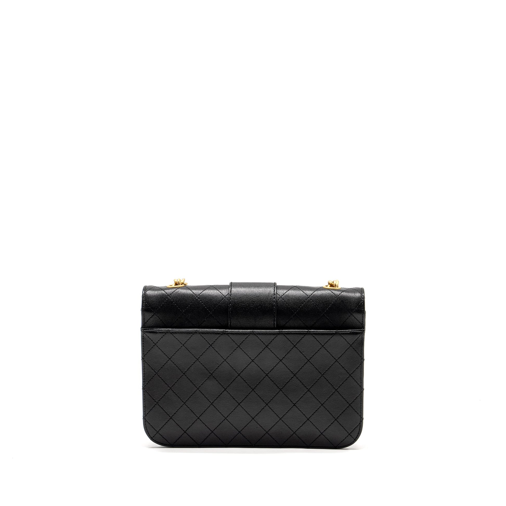 Chanel Graphic Chic Front Quilted Flap Sheepskin Black Shoulder Bag