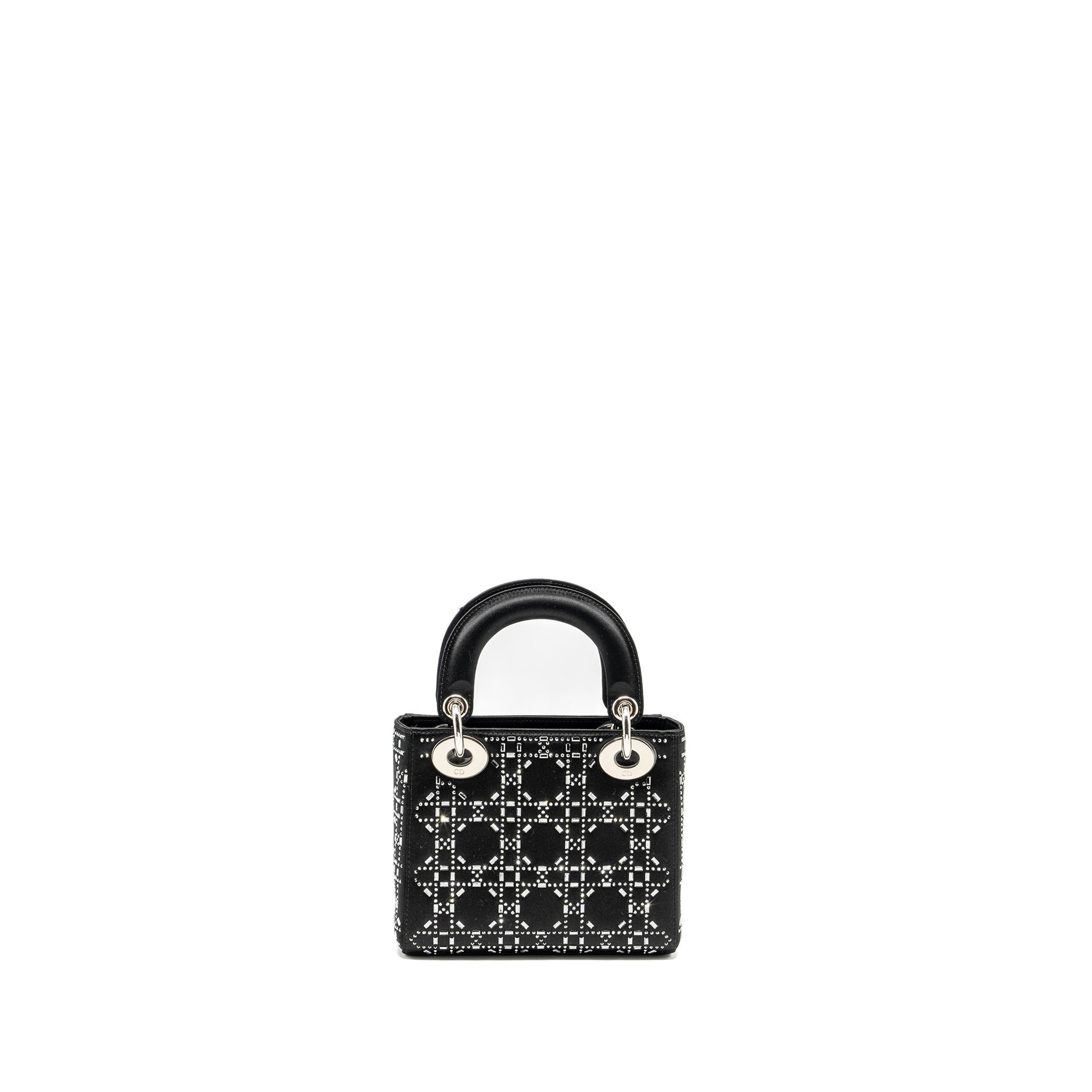 Dior Lady Stain Crystal Handbag Black Mini Travel Bag