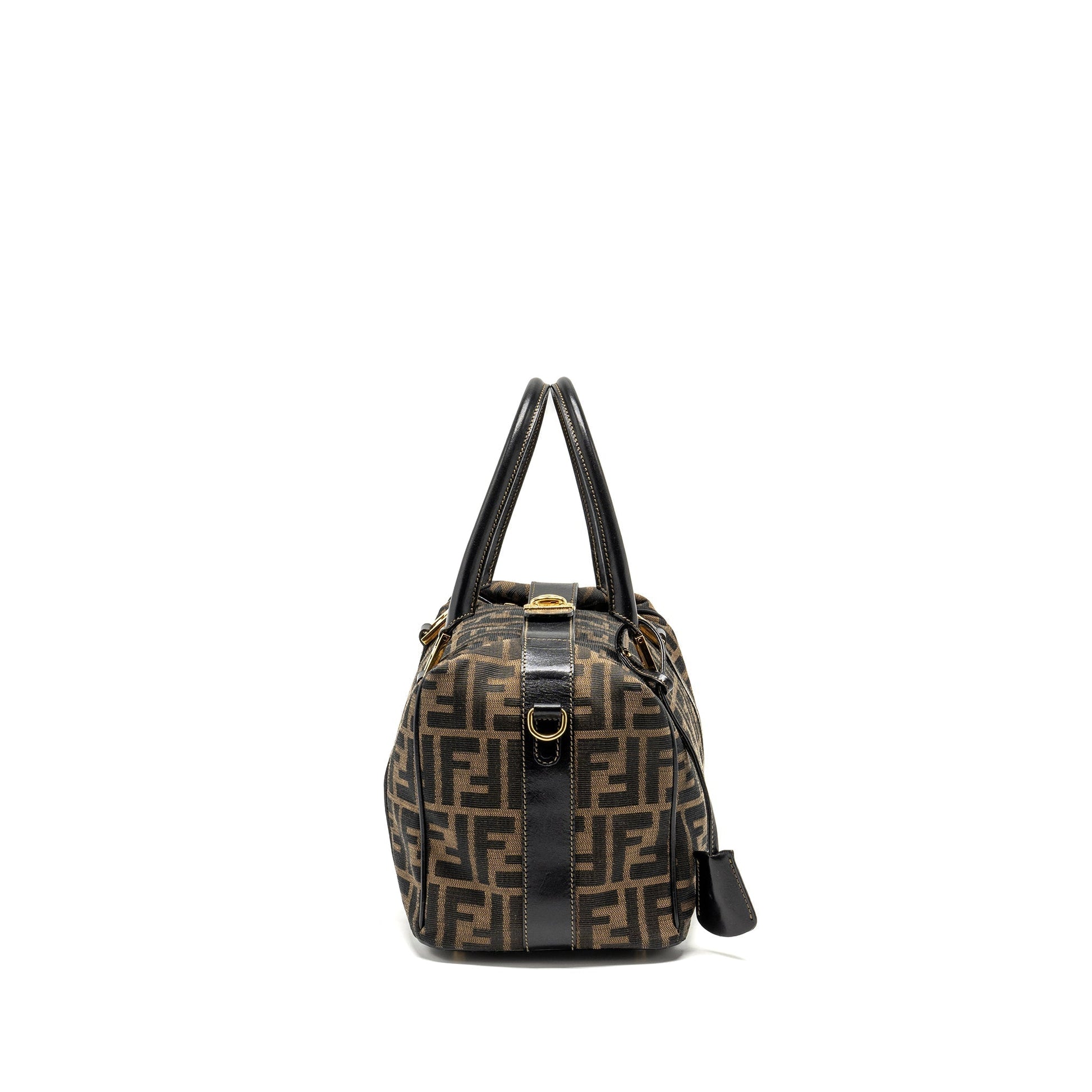 Fendi Handle Bowling Purse Canvas Brown Travel Bag