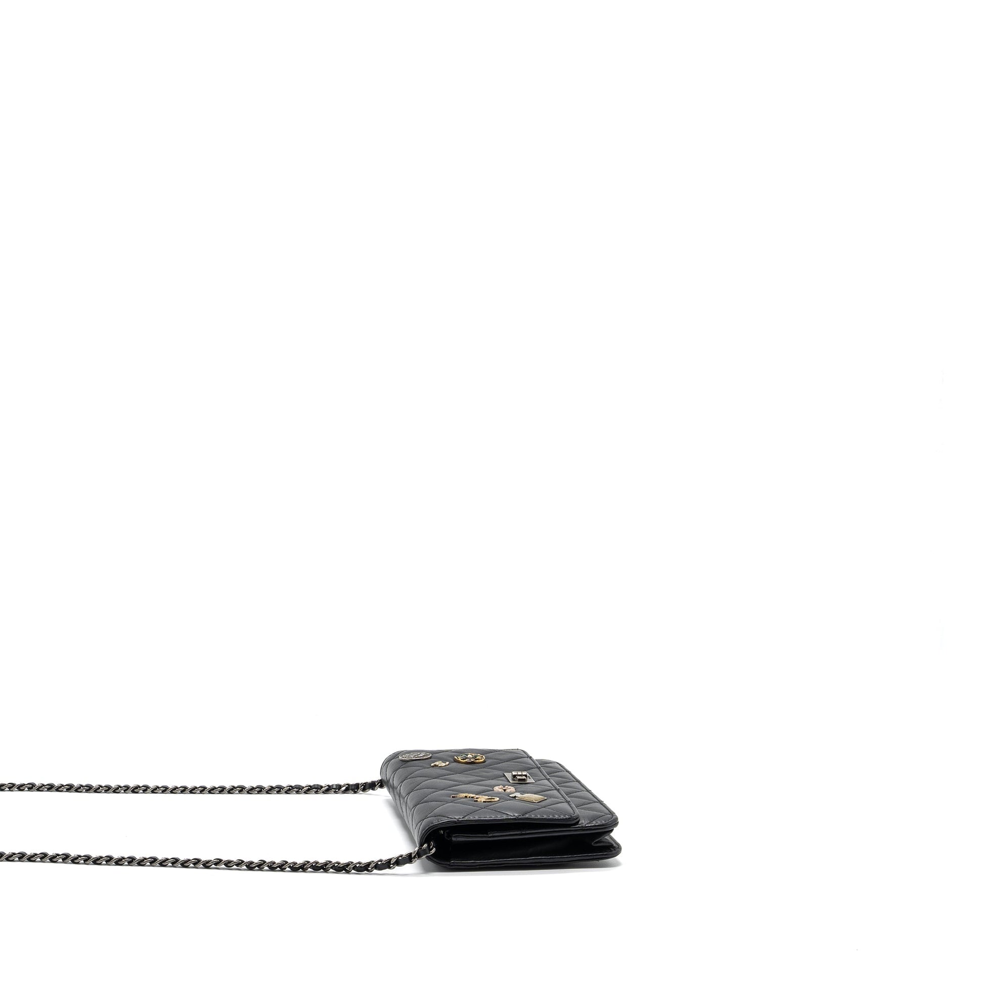 Chanel 2.55 Reissue Lucky Charms On Aged Black Key Chain Ruthenium Shw