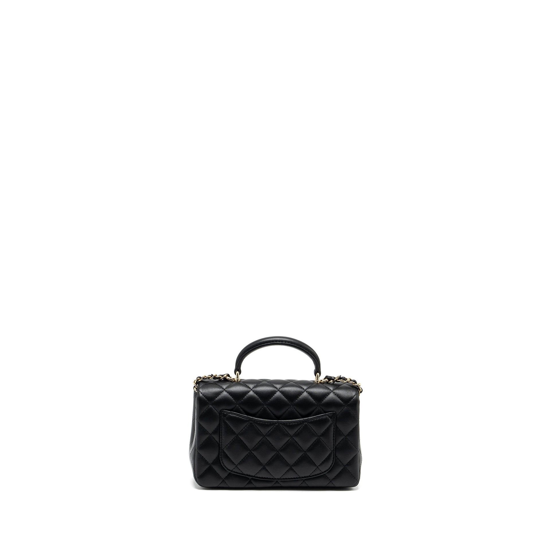 Chanel Top Handle Rectangular Flap Lambskin LGHW Black Shoulder Bag Lghwmicrochip 2