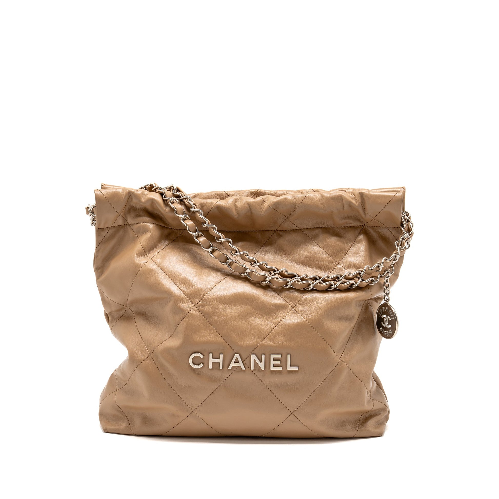Chanel 22 calfskin dark SHW microchip Beige Small Handbag