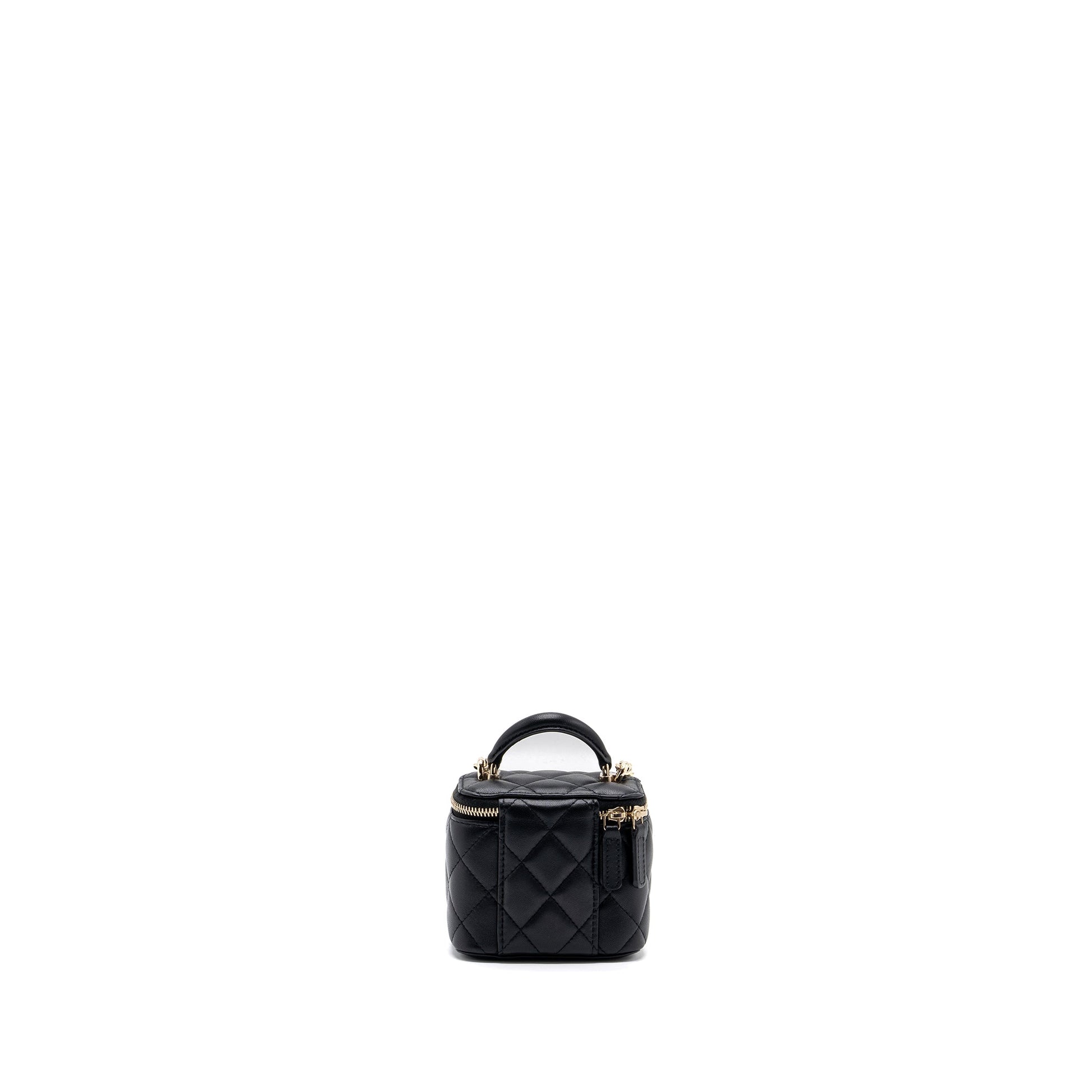 Chanel top handle vanity lambskin LGHW microchip Black Mini Bag