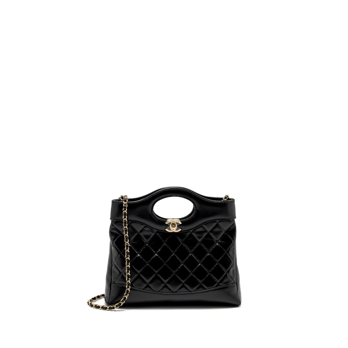 Chanel 31 Shiny Lambskin LGHW Microchip Black Mini Bag