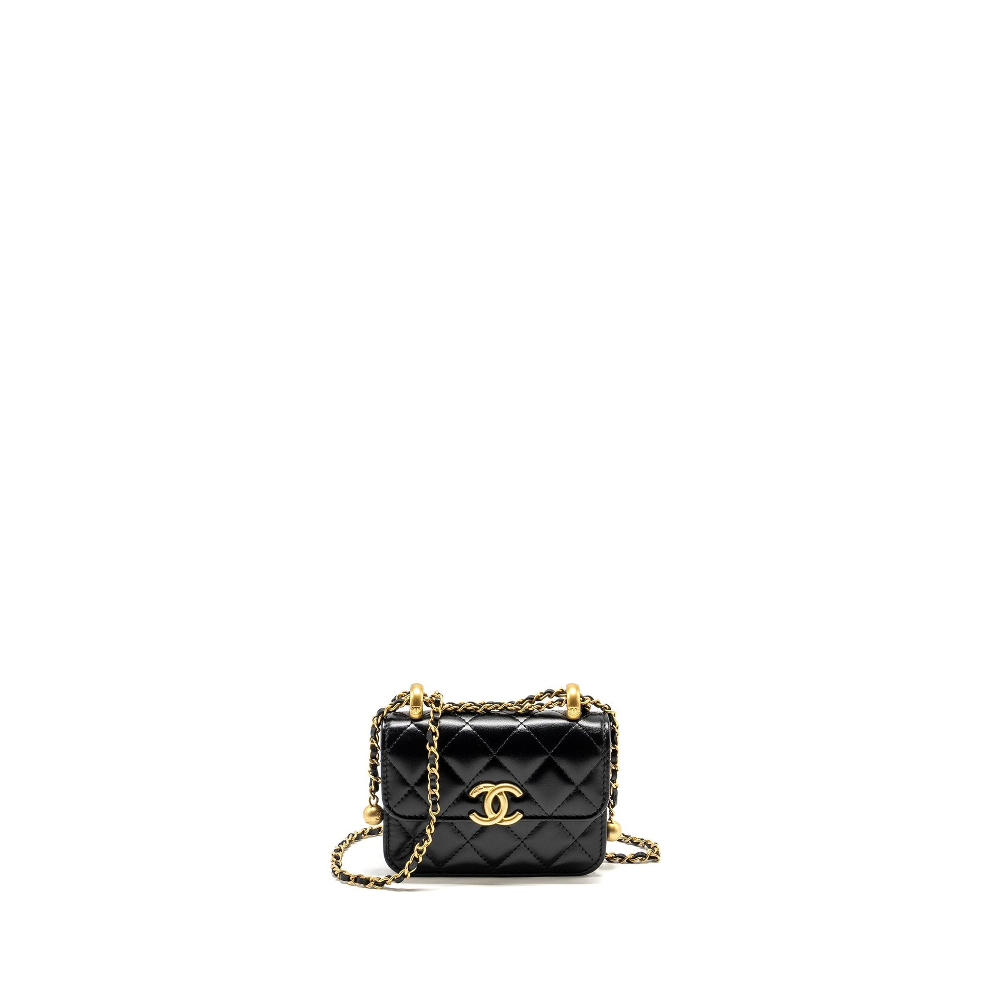 Chanel 21A Crush Flap Adjustable Calfskin GHW Black Gold Clutch Bag