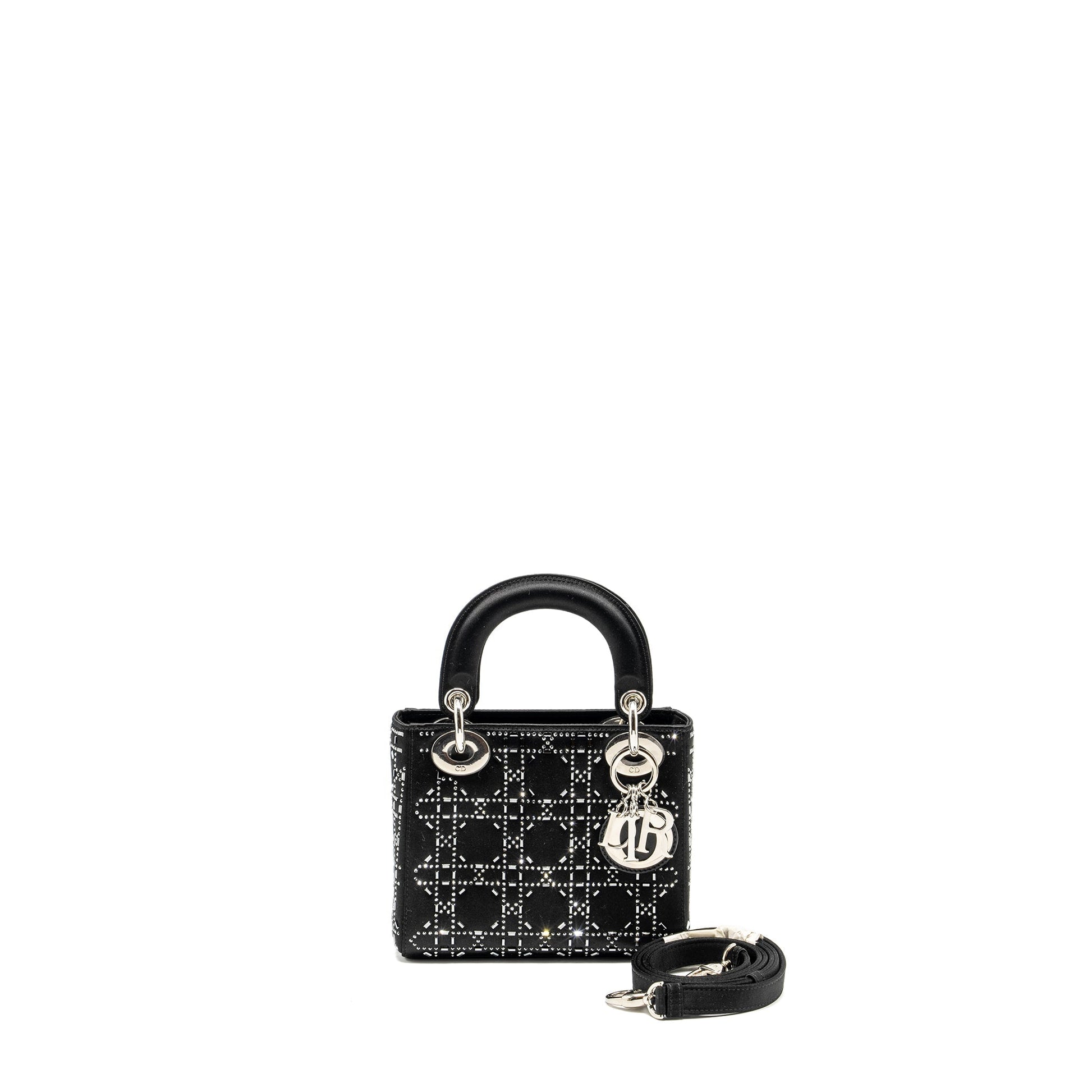 Dior Lady Stain Crystal Handbag Black Mini Travel Bag