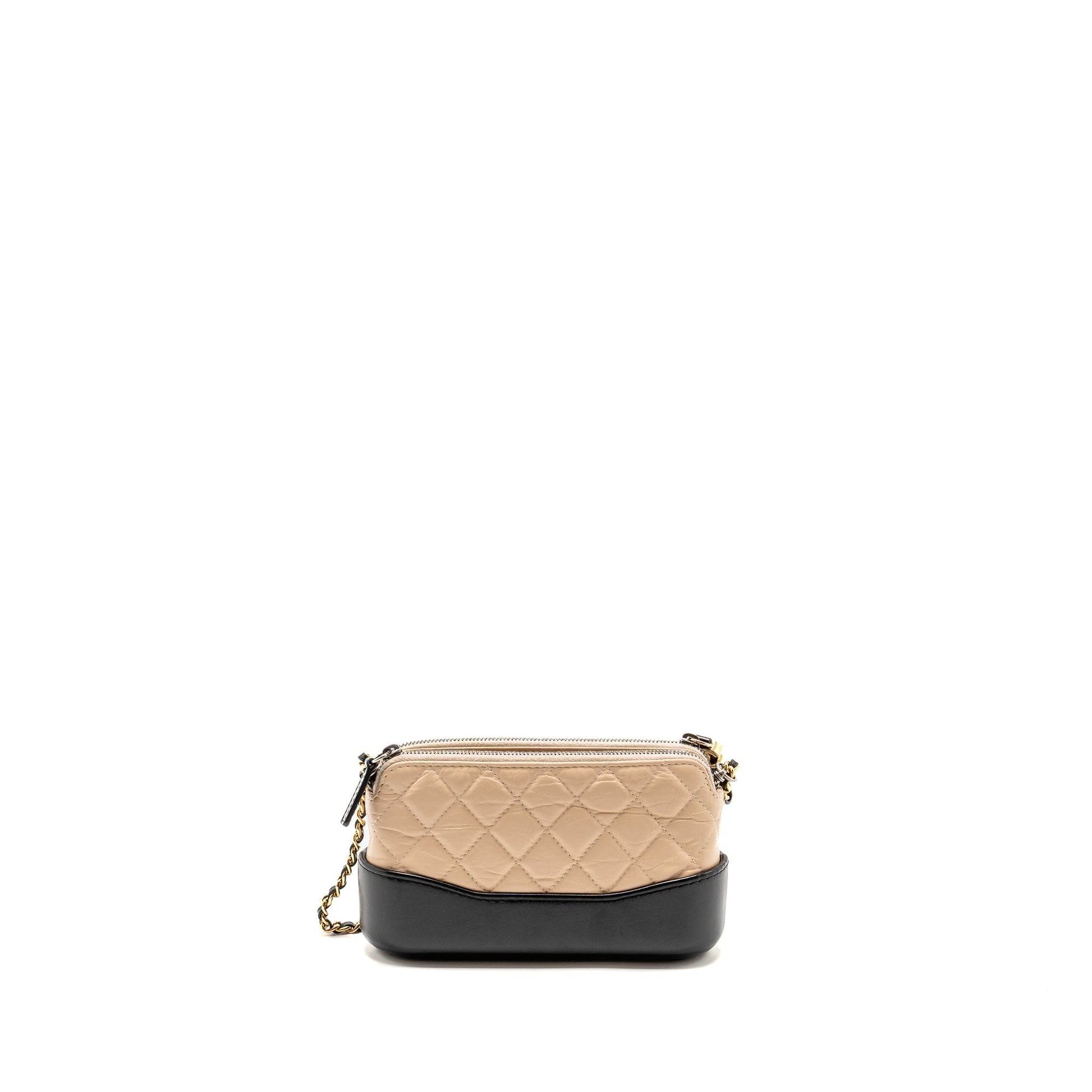 Chanel Gabrielle double zip on calfskin hardware Multicolor Black Beige Clutch Bag